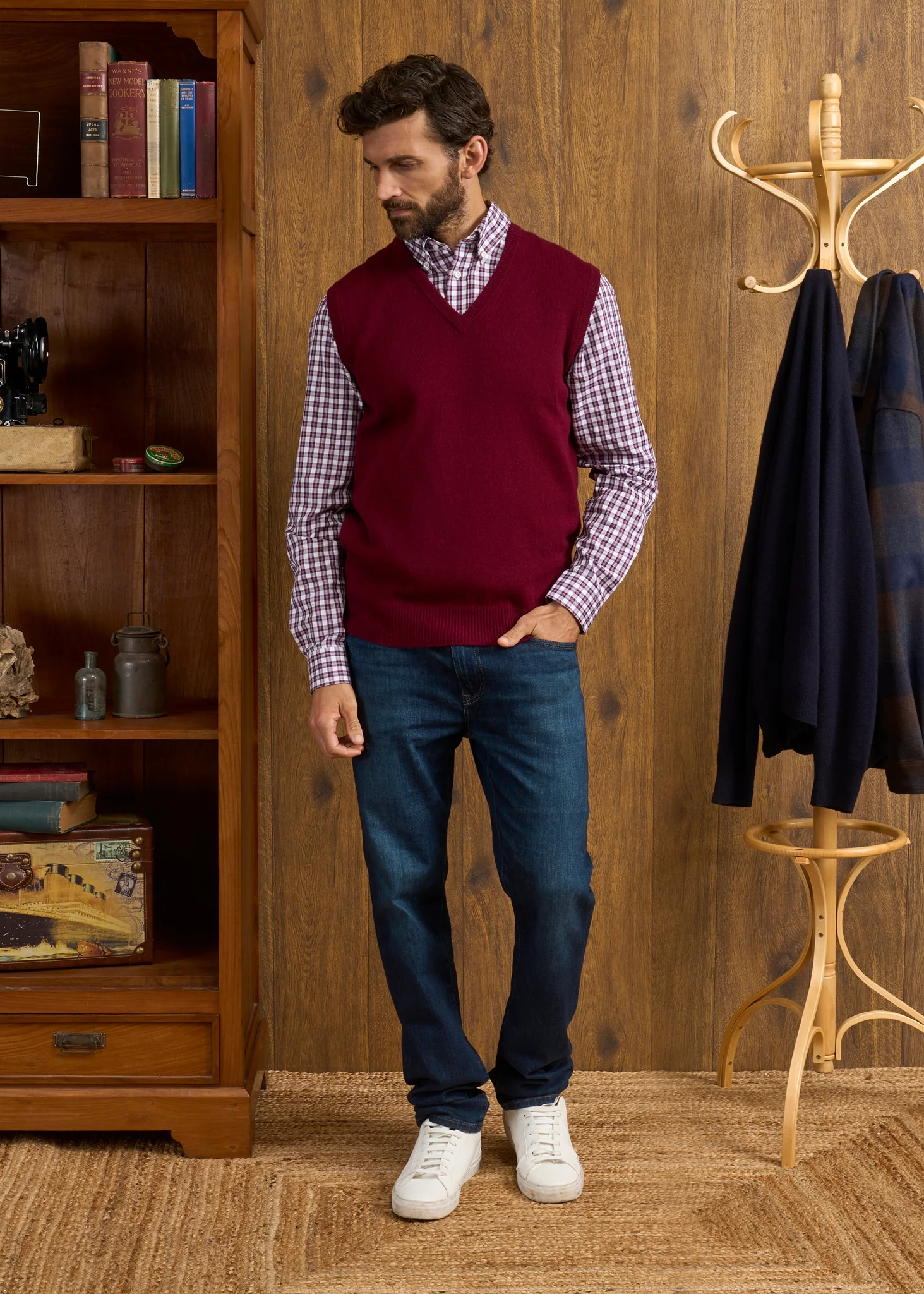 Norfolk Men's Lambswool Slipover in Bordeaux - Classic Fit - Image 5