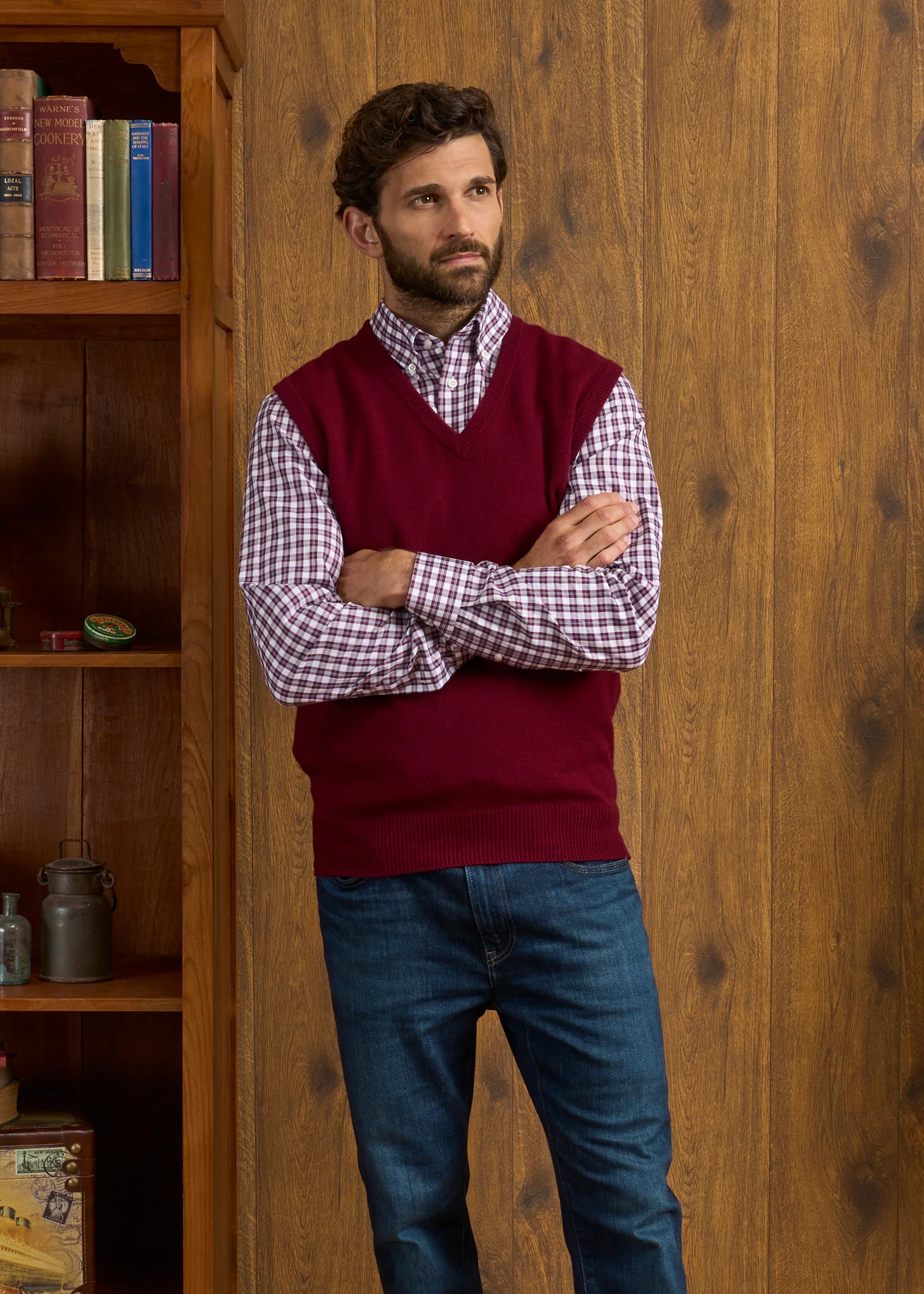 Norfolk Men's Lambswool Slipover in Bordeaux - Classic Fit - Image 6