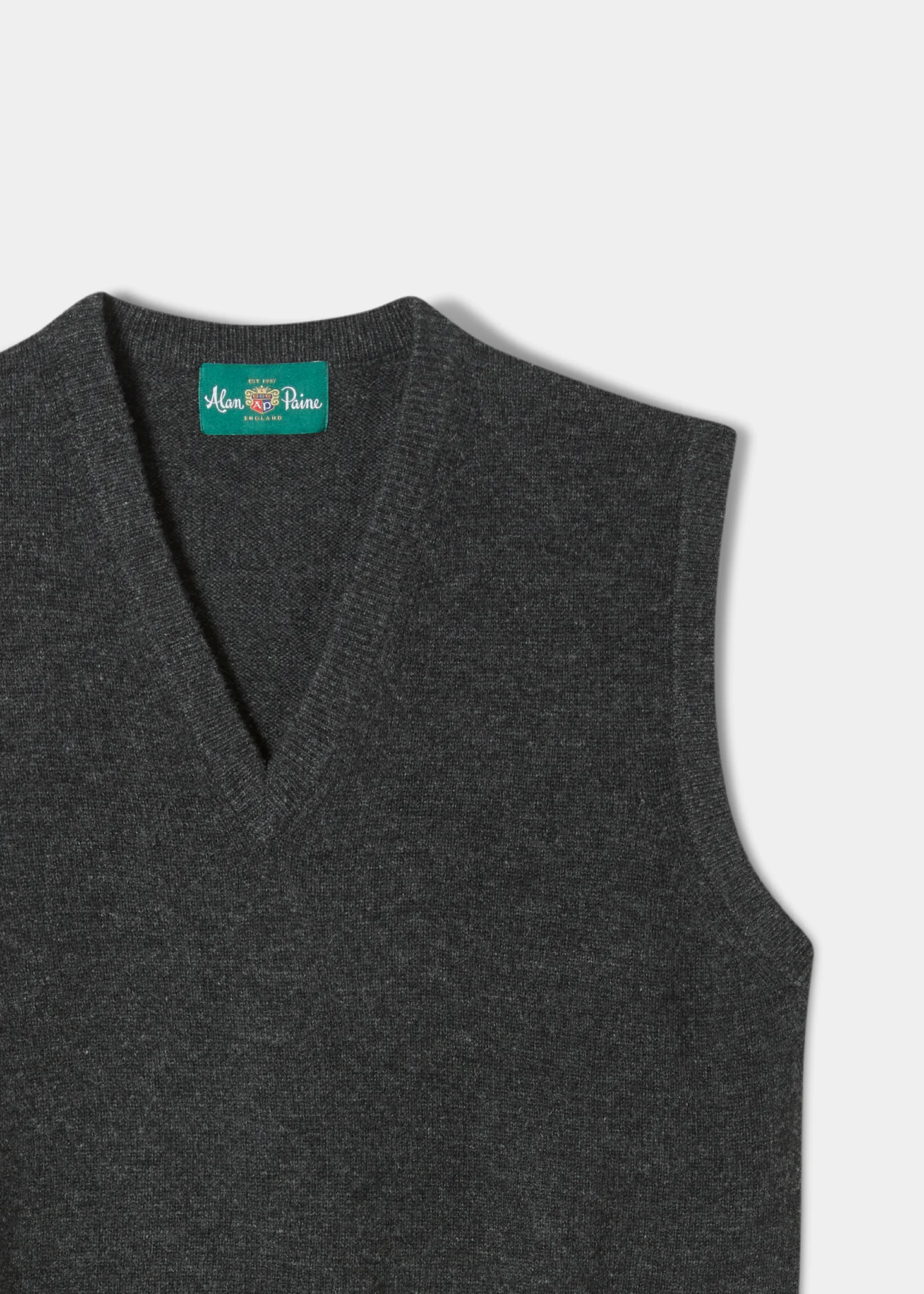Norfolk Men's Lambswool Slipover in Charcoal - Classic Fit - Image 2