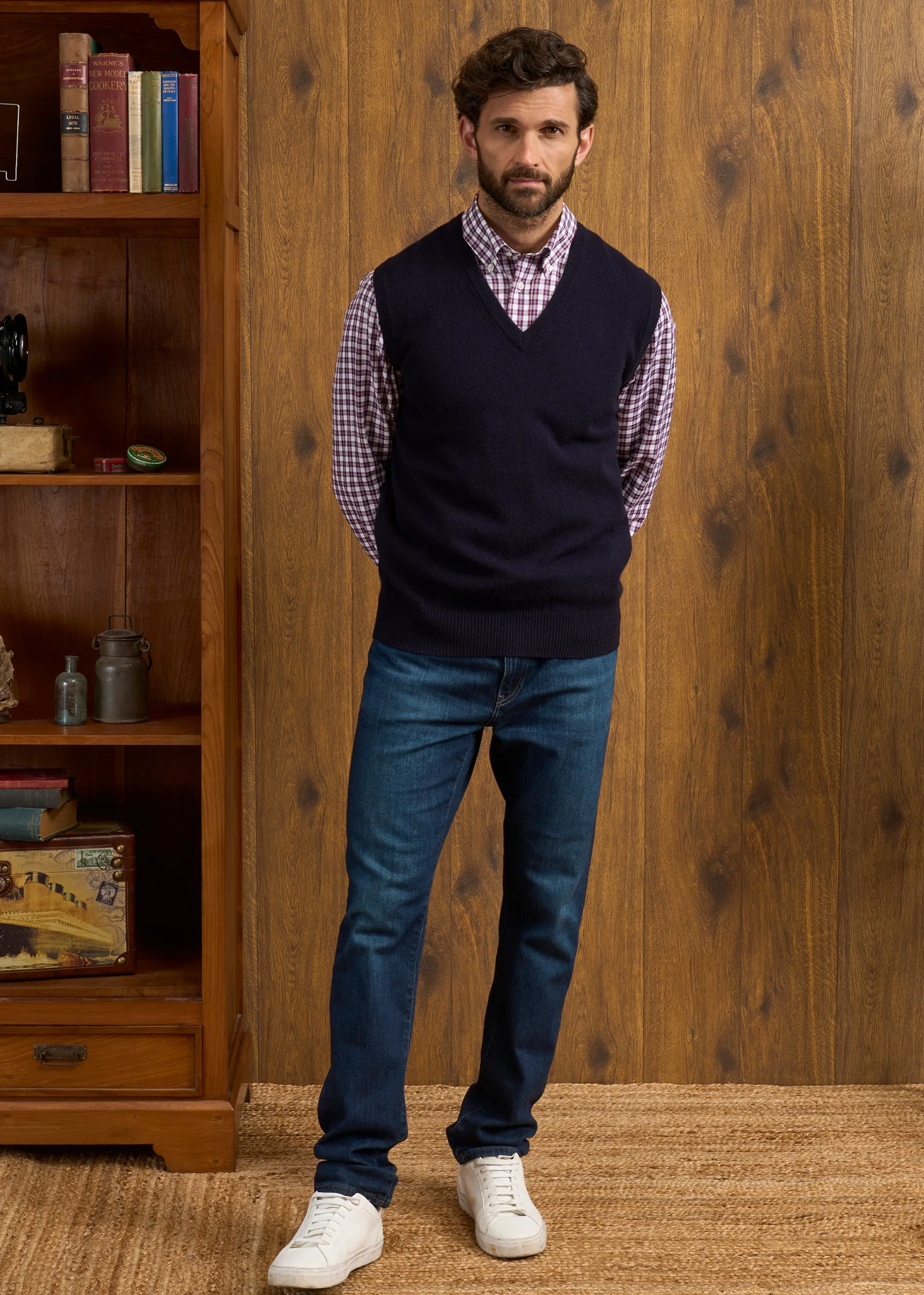 Norfolk Men's Lambswool Slipover in Navy - Classic Fit - Image 3