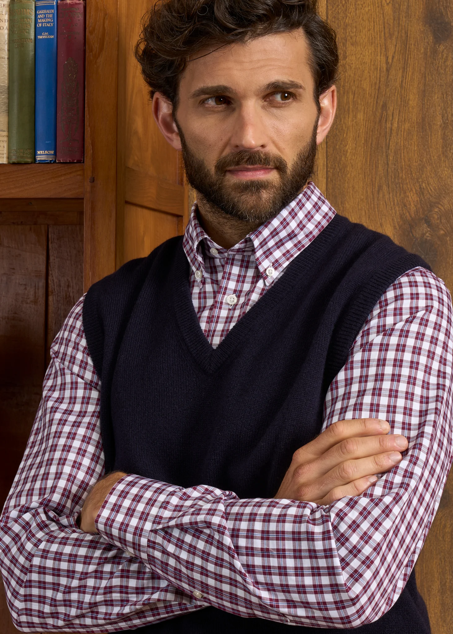 Norfolk Men's Lambswool Slipover in Navy - Classic Fit - Image 6