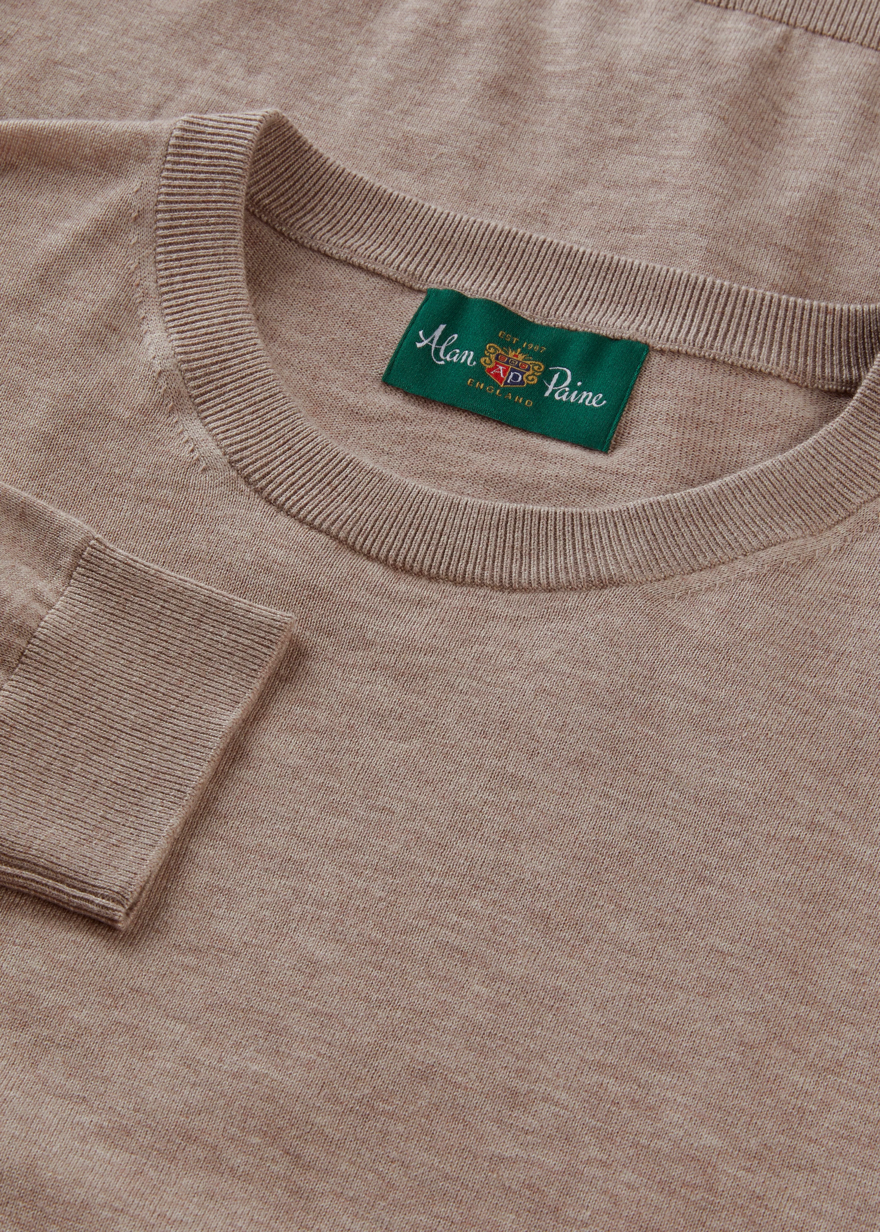 Oakford Cotton Long Sleeve Crew Neck Shirt In Coffee - Image 3