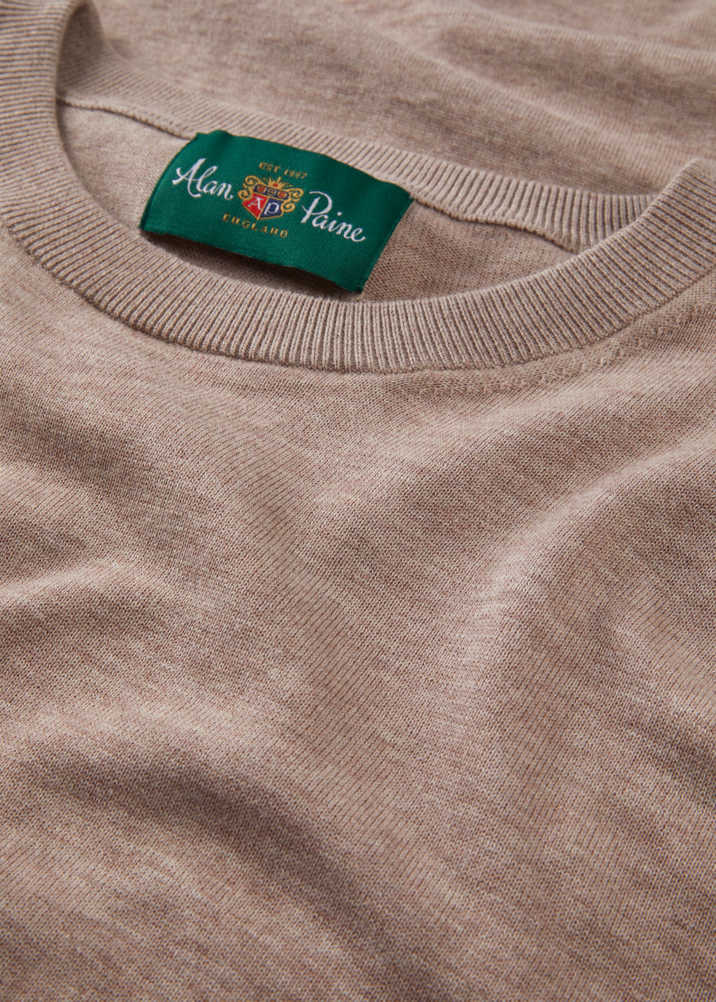 Oakford Cotton Long Sleeve Crew Neck Shirt In Coffee - Image 4