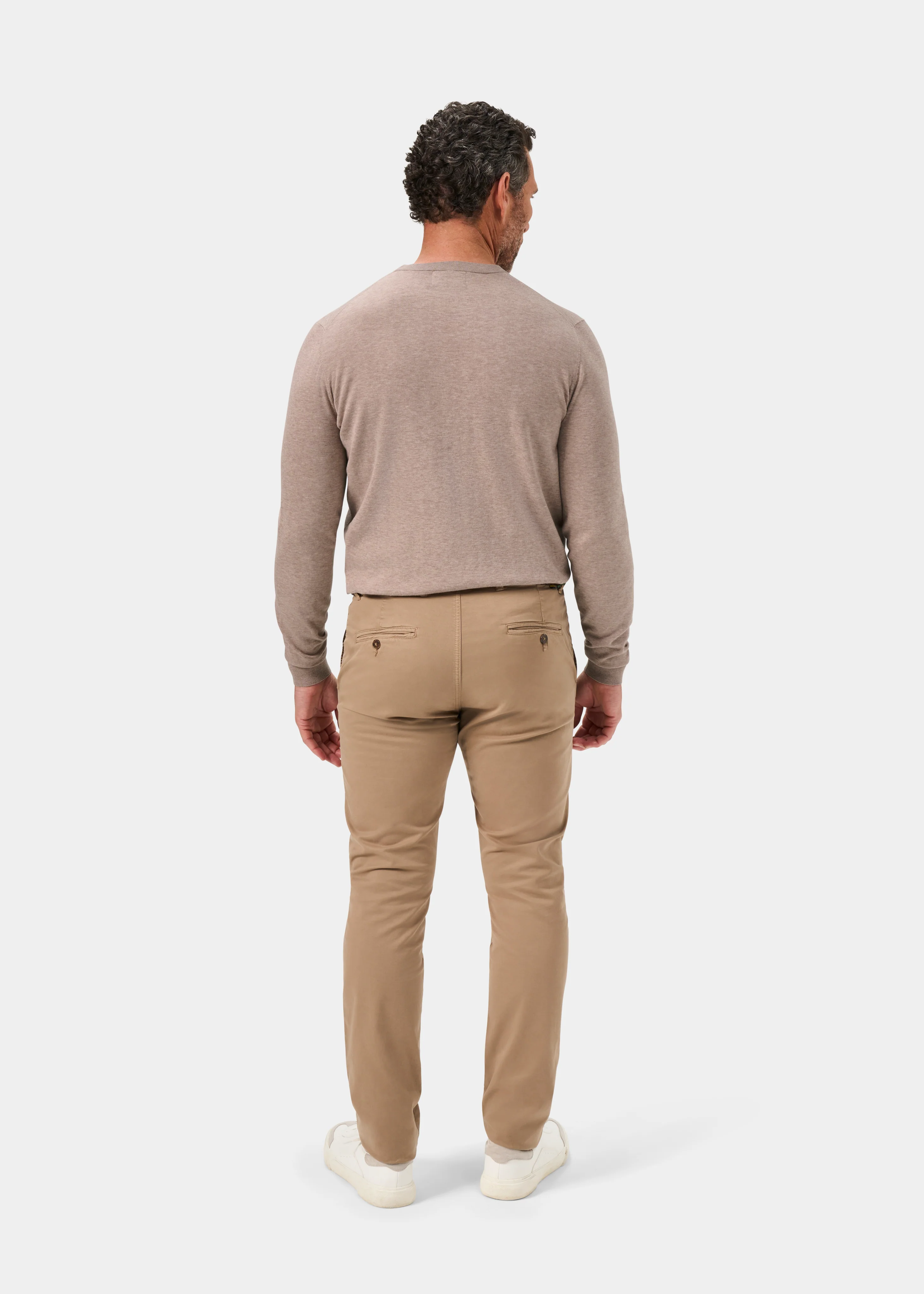Oakford Cotton Long Sleeve Crew Neck Shirt In Coffee - Image 7