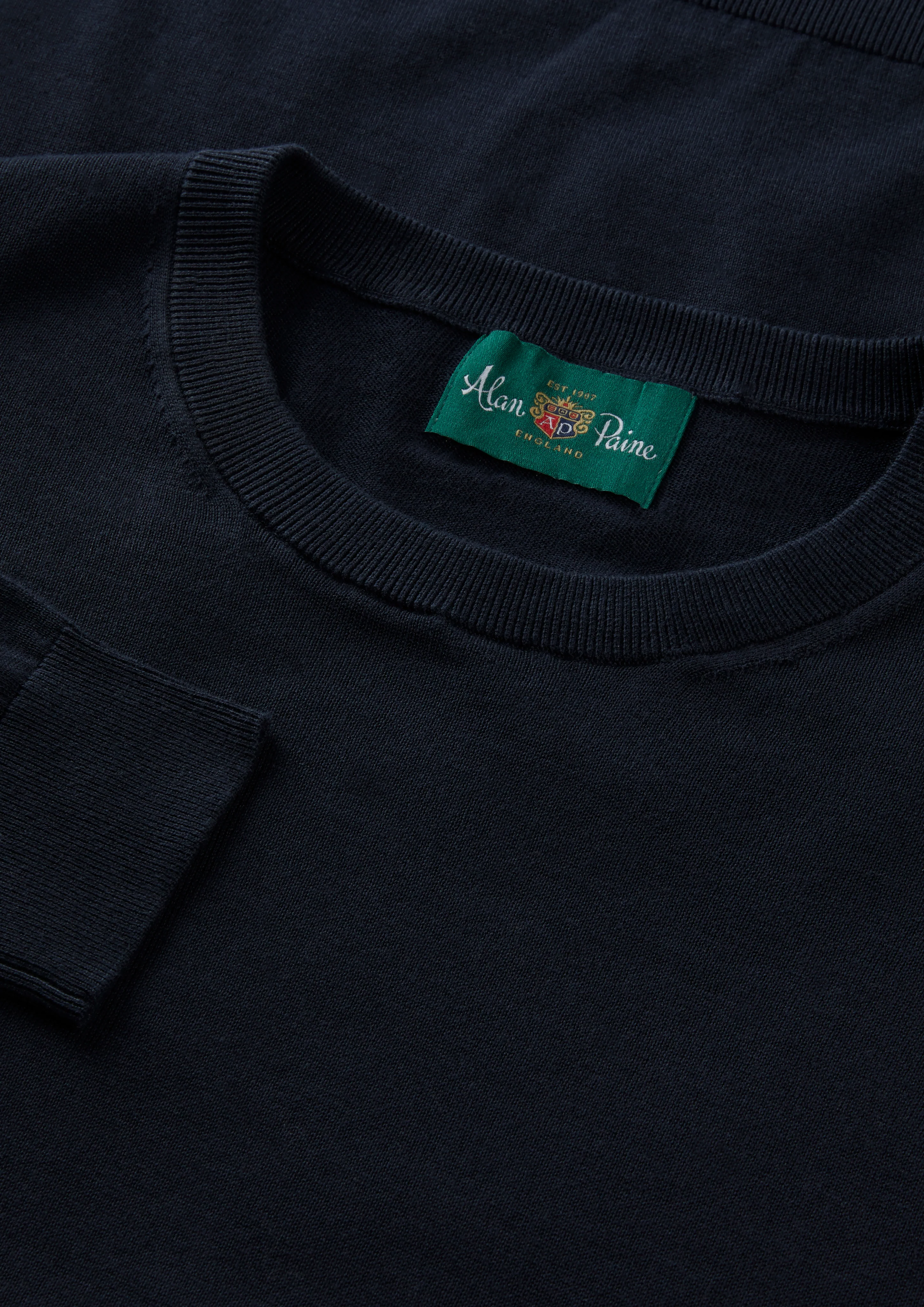 Oakford Cotton Long Sleeve Crew Neck Shirt In Dark Navy - Image 3