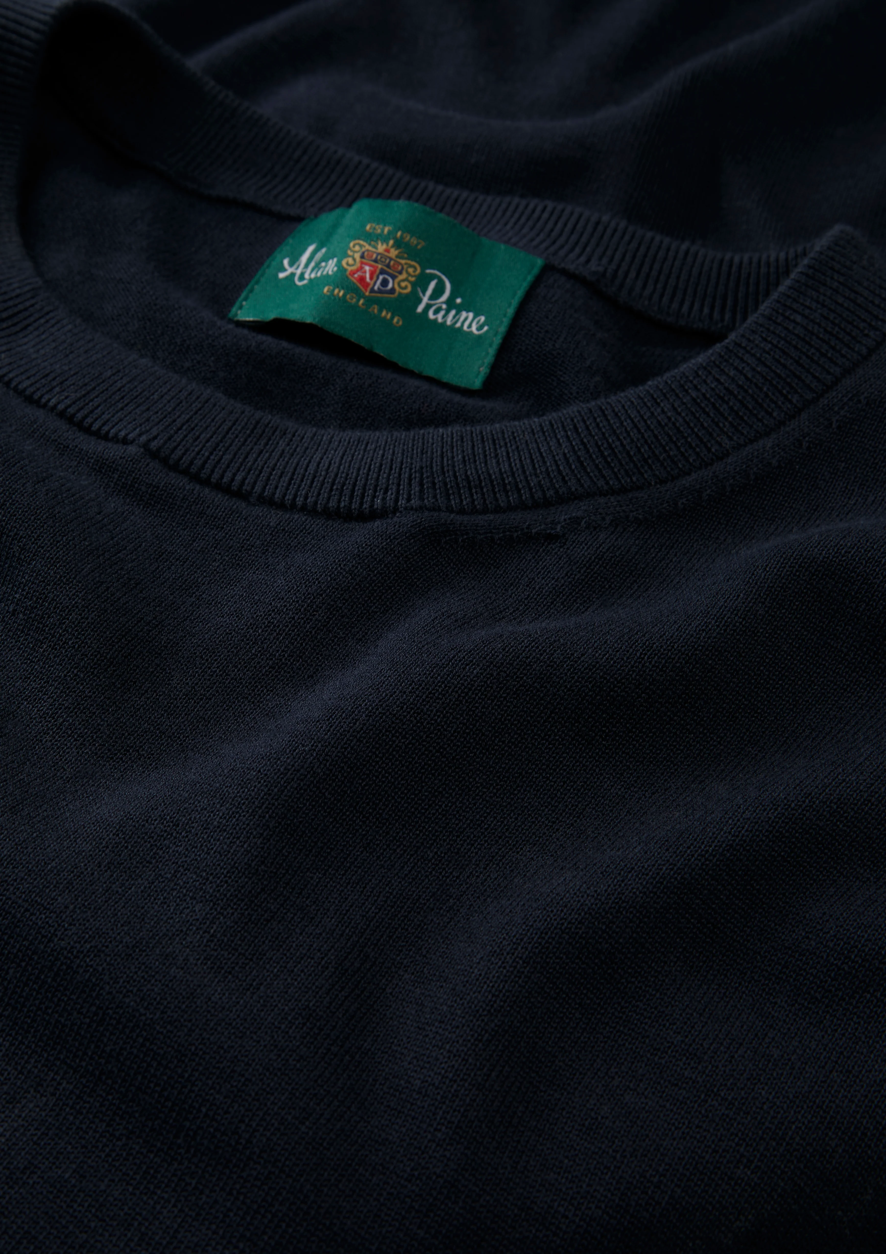Oakford Cotton Long Sleeve Crew Neck Shirt In Dark Navy - Image 4
