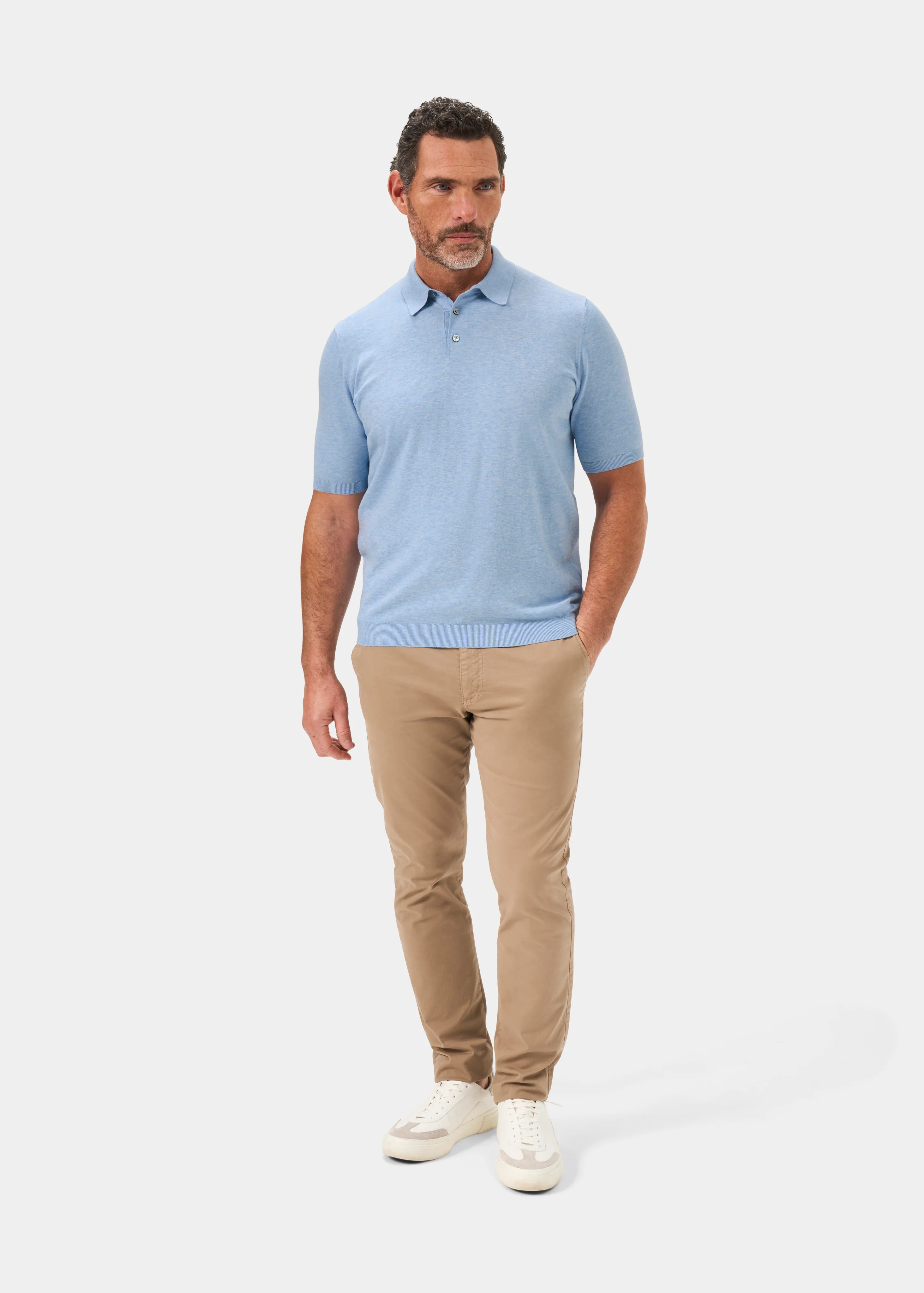 Paignton Cotton Polo Shirt In Steel Blue Mix - Image 4