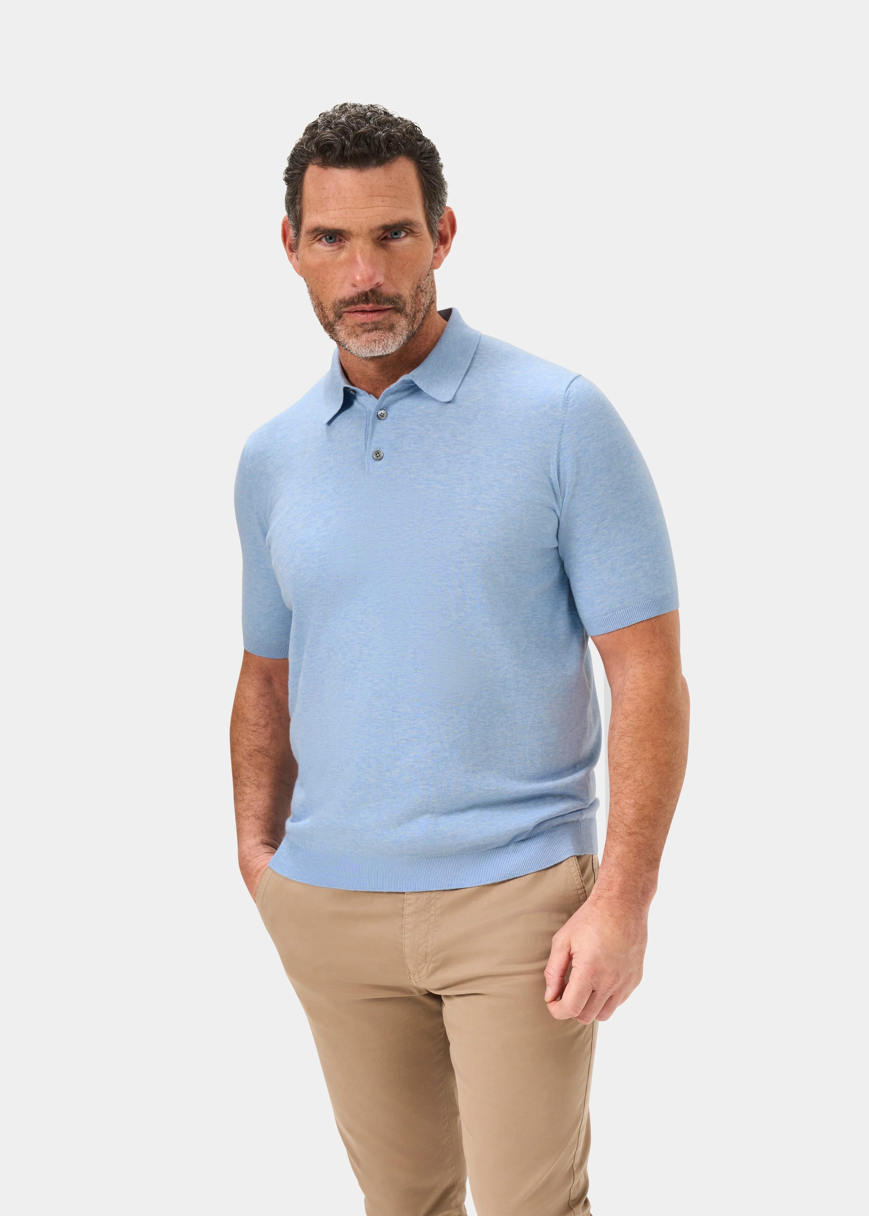 Paignton Cotton Polo Shirt In Steel Blue Mix - Image 6