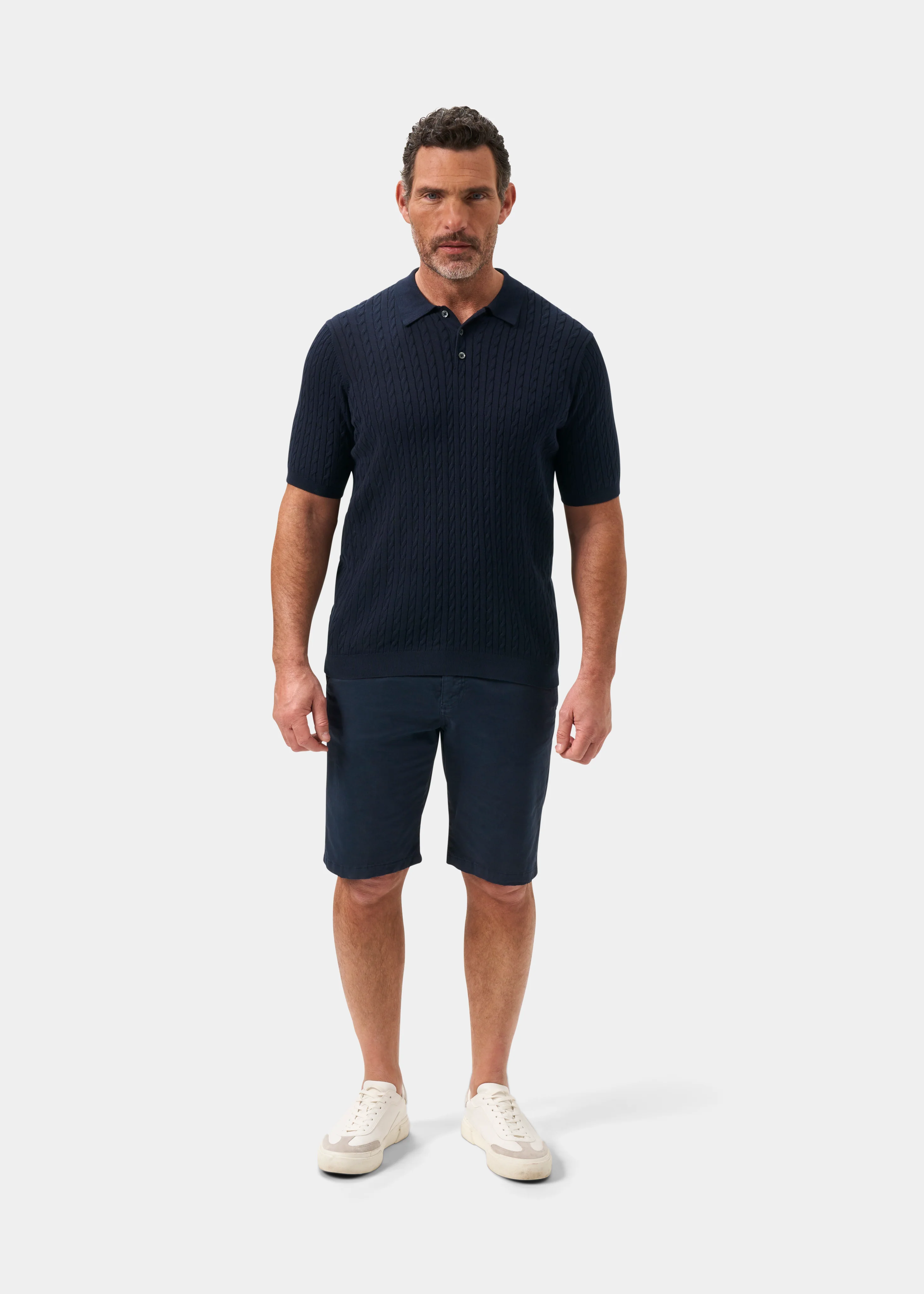 Portmellon Men's Baby Cable & Bar Polo In Dark Navy - Image 2