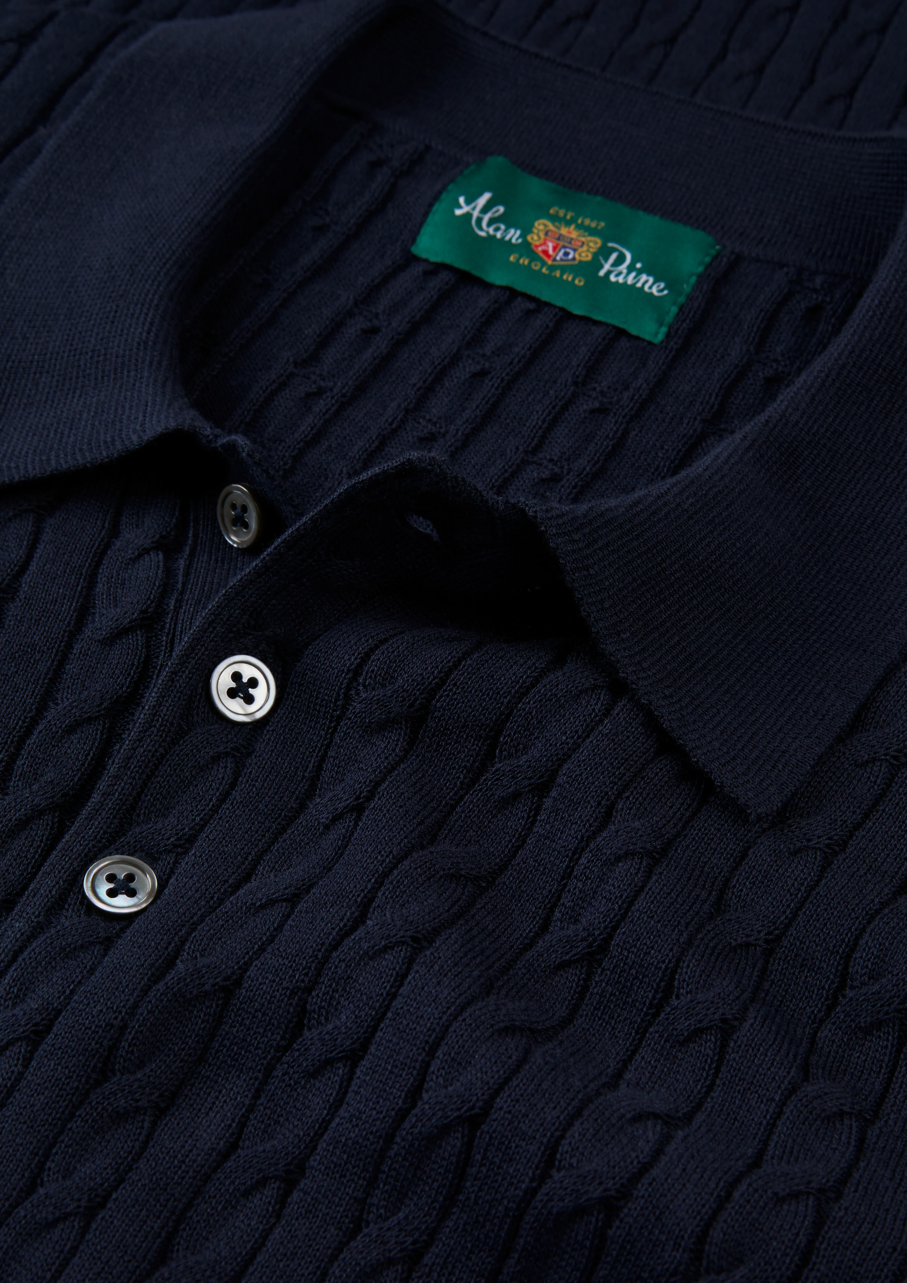 Portmellon Men's Baby Cable & Bar Polo In Dark Navy - Image 4