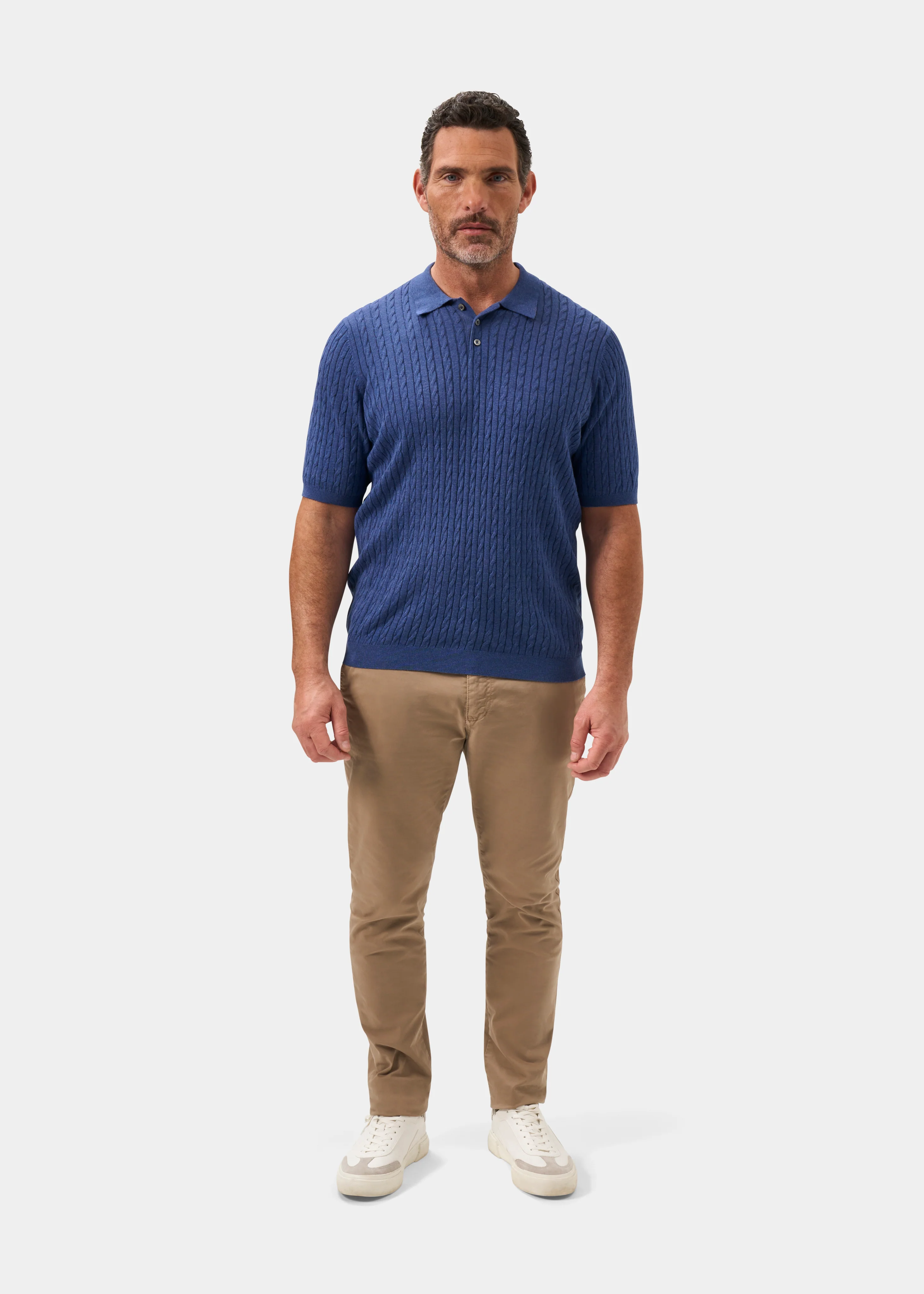 Portmellon Men's Baby Cable & Bar Polo In Indigo - Image 2