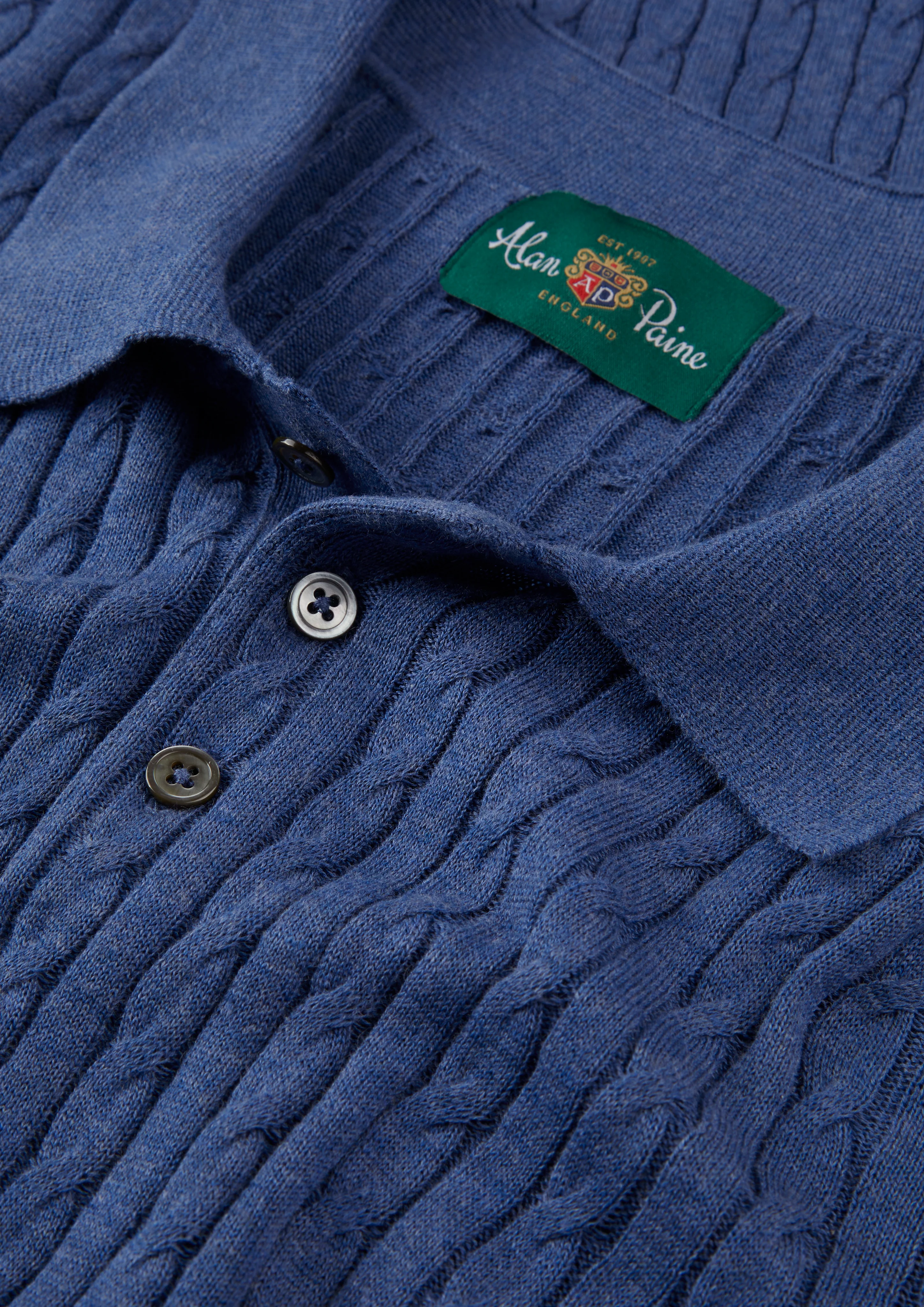 Portmellon Men's Baby Cable & Bar Polo In Indigo - Image 4