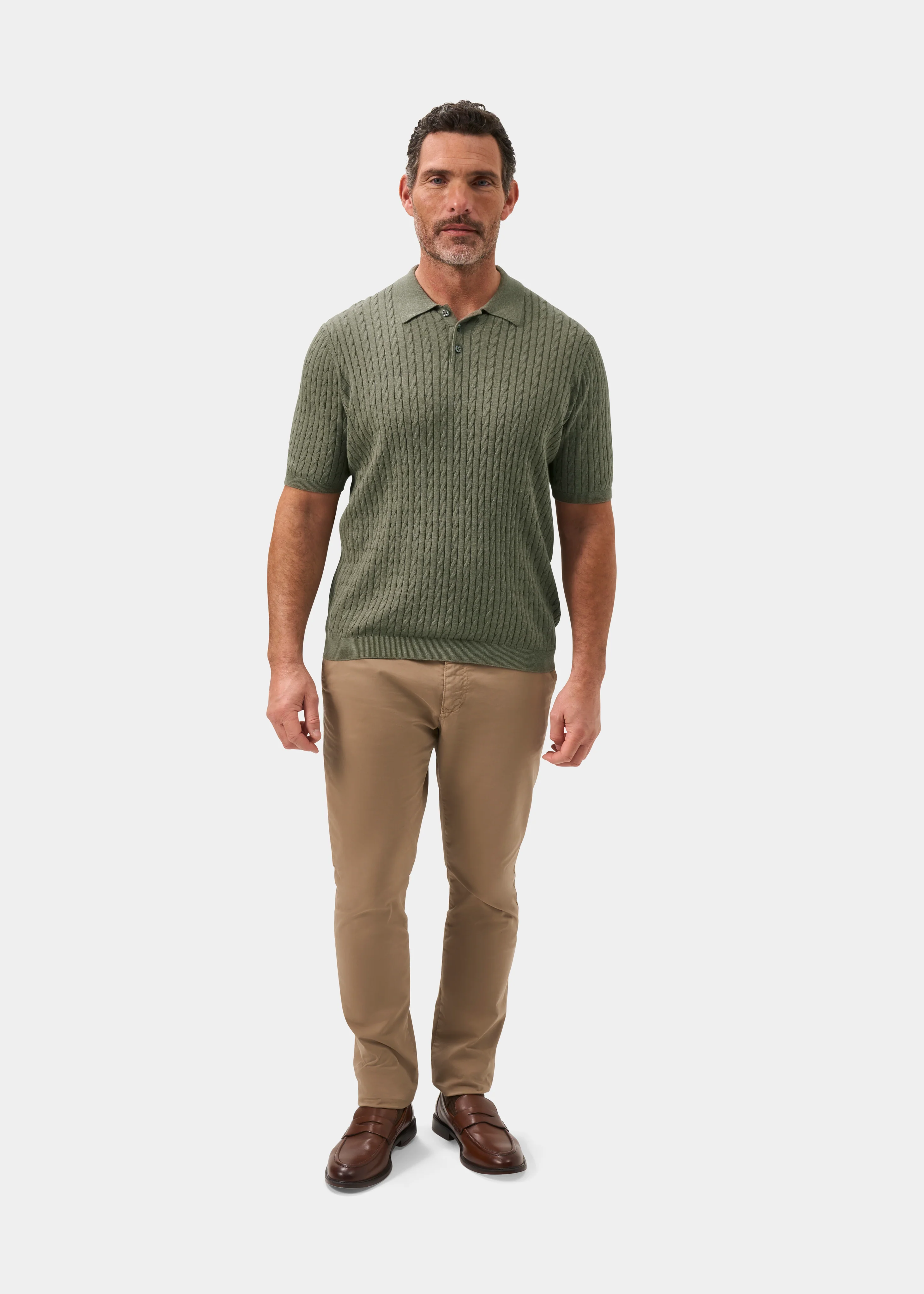 Portmellon Men's Baby Cable & Bar Polo In Landscape - Image 2