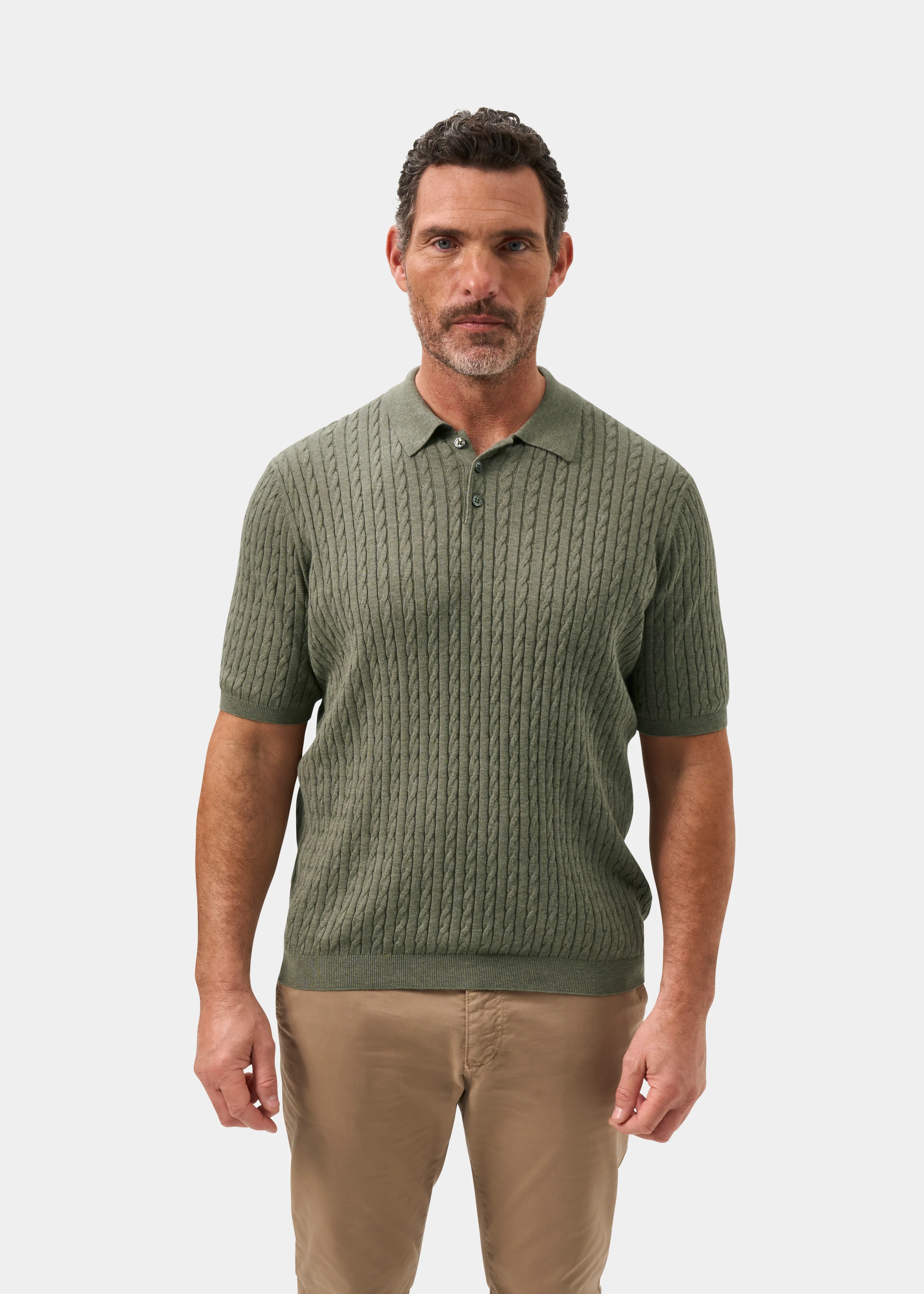 Portmellon Men's Baby Cable & Bar Polo In Landscape - Image 5