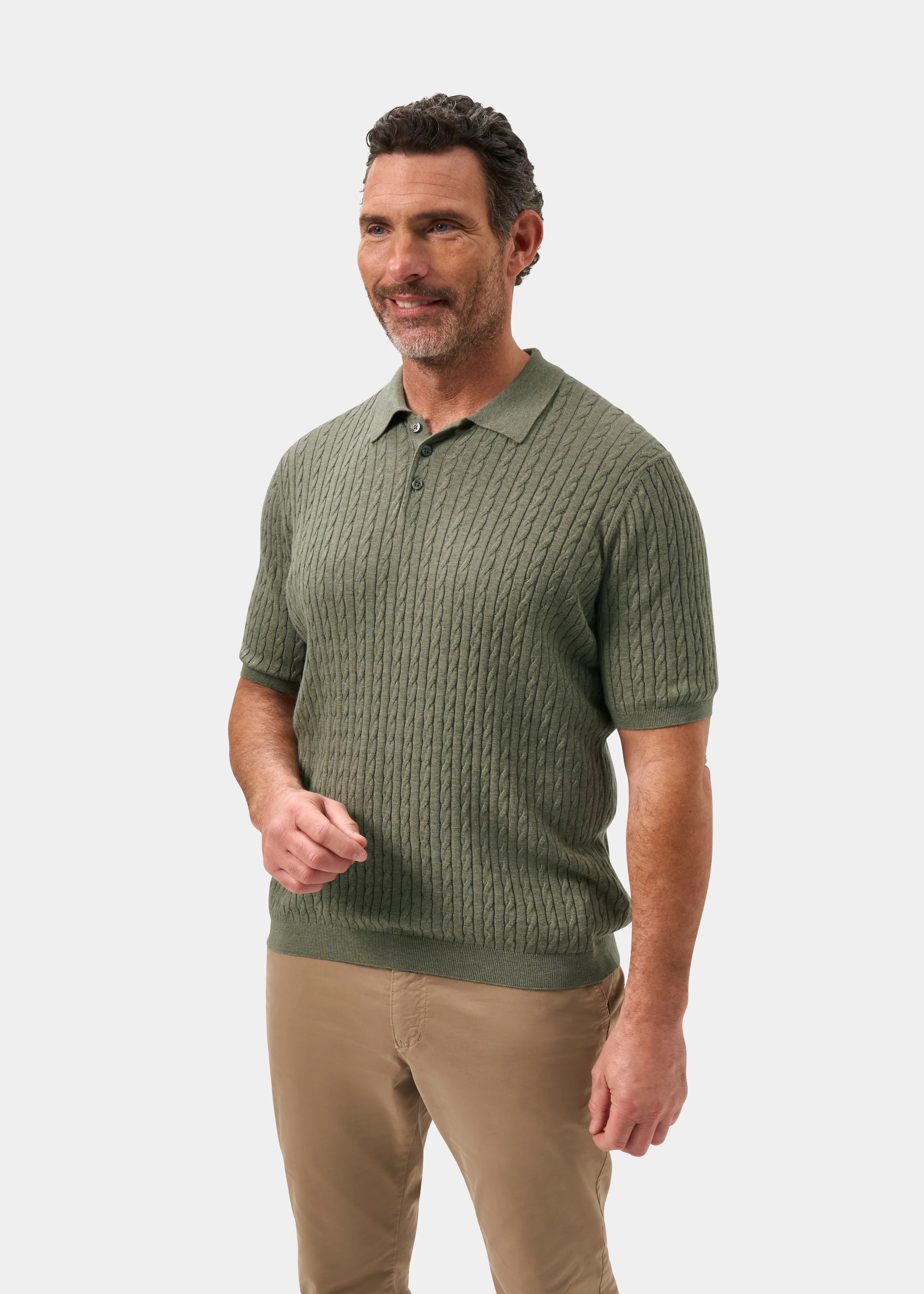 Portmellon Men's Baby Cable & Bar Polo In Landscape - Image 6