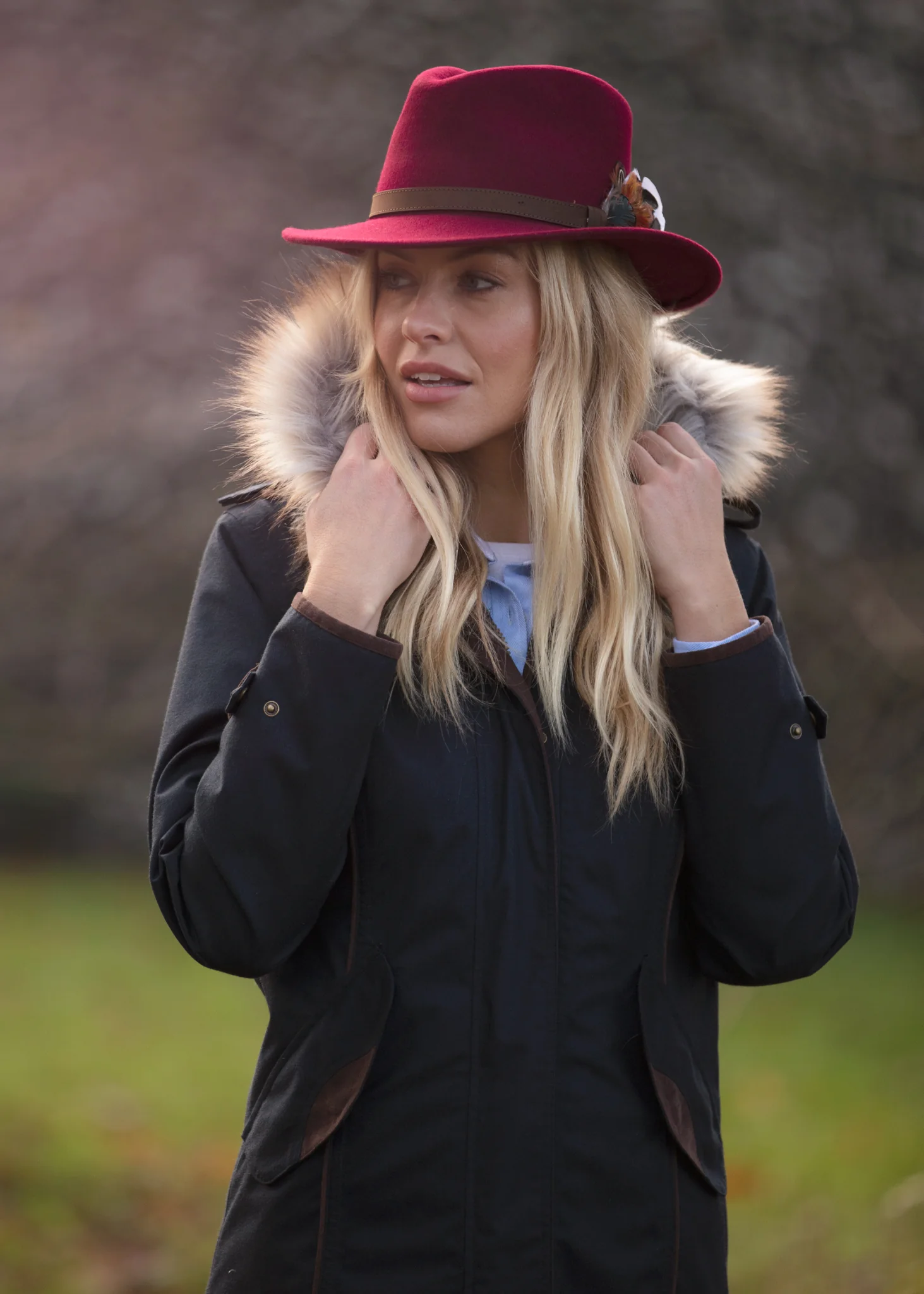 Richmond Unisex Felt Hat With Feather In Wine - Image 3