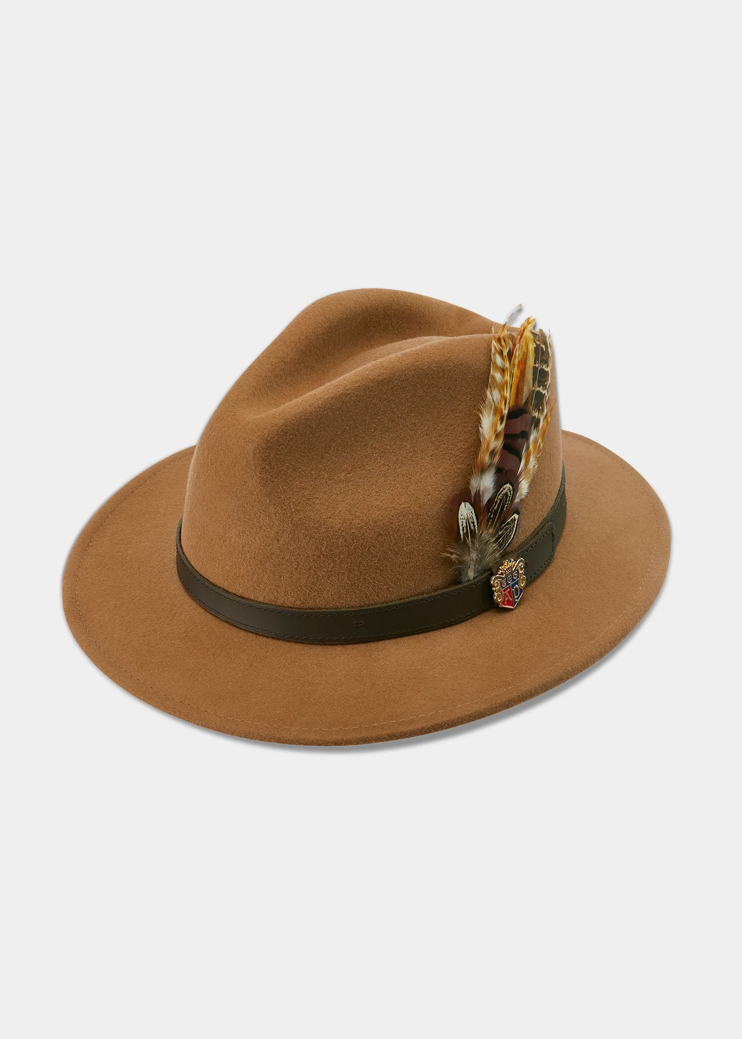 Richmond Unisex Felt Hat With Feather In Camel