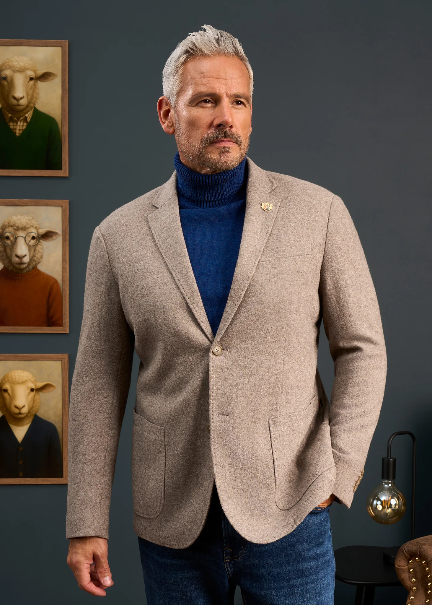Richmond Men's Knitted Blazer In Oat - Image 2