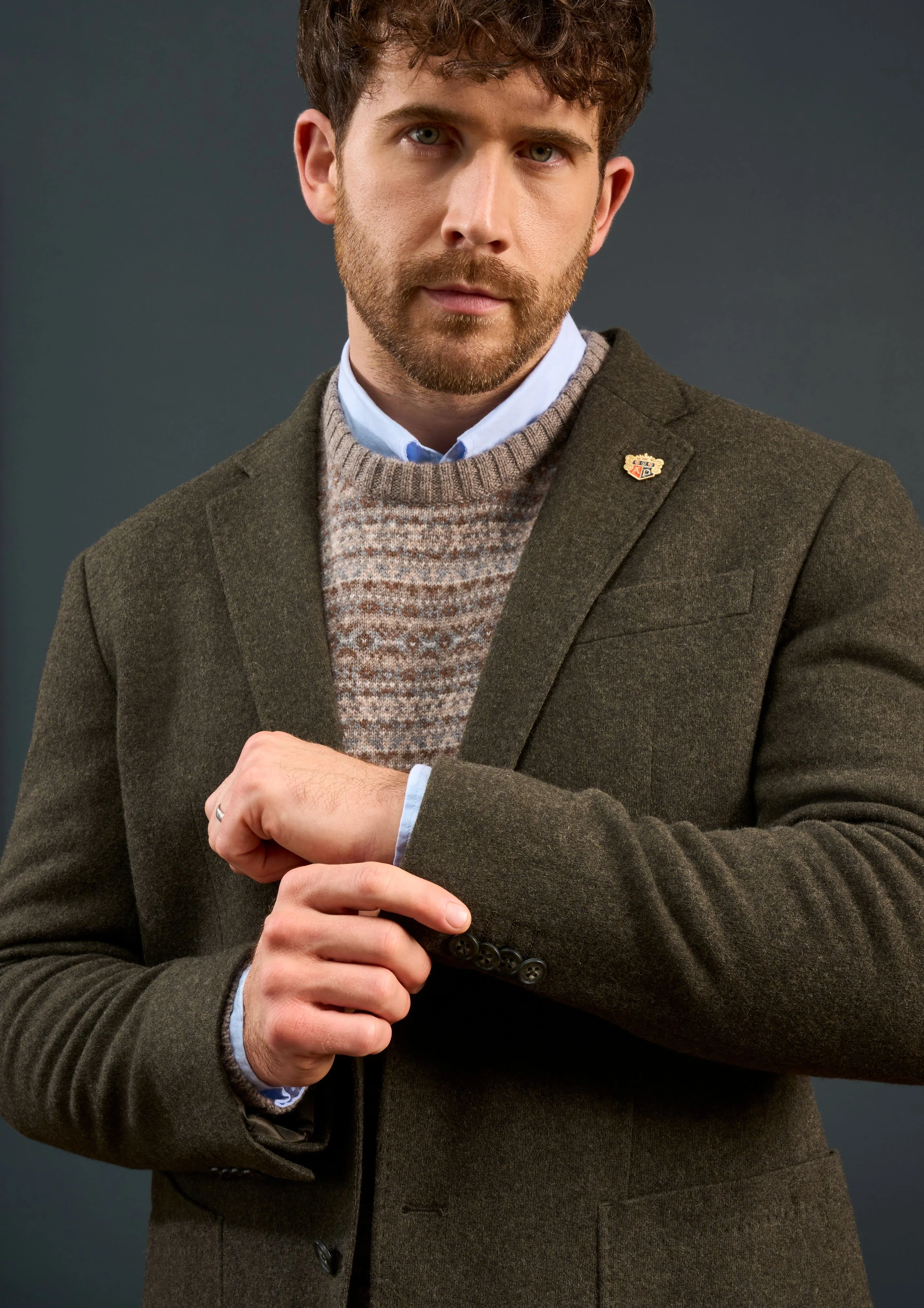 Richmond Men's Knitted Blazer In Olive - Image 2
