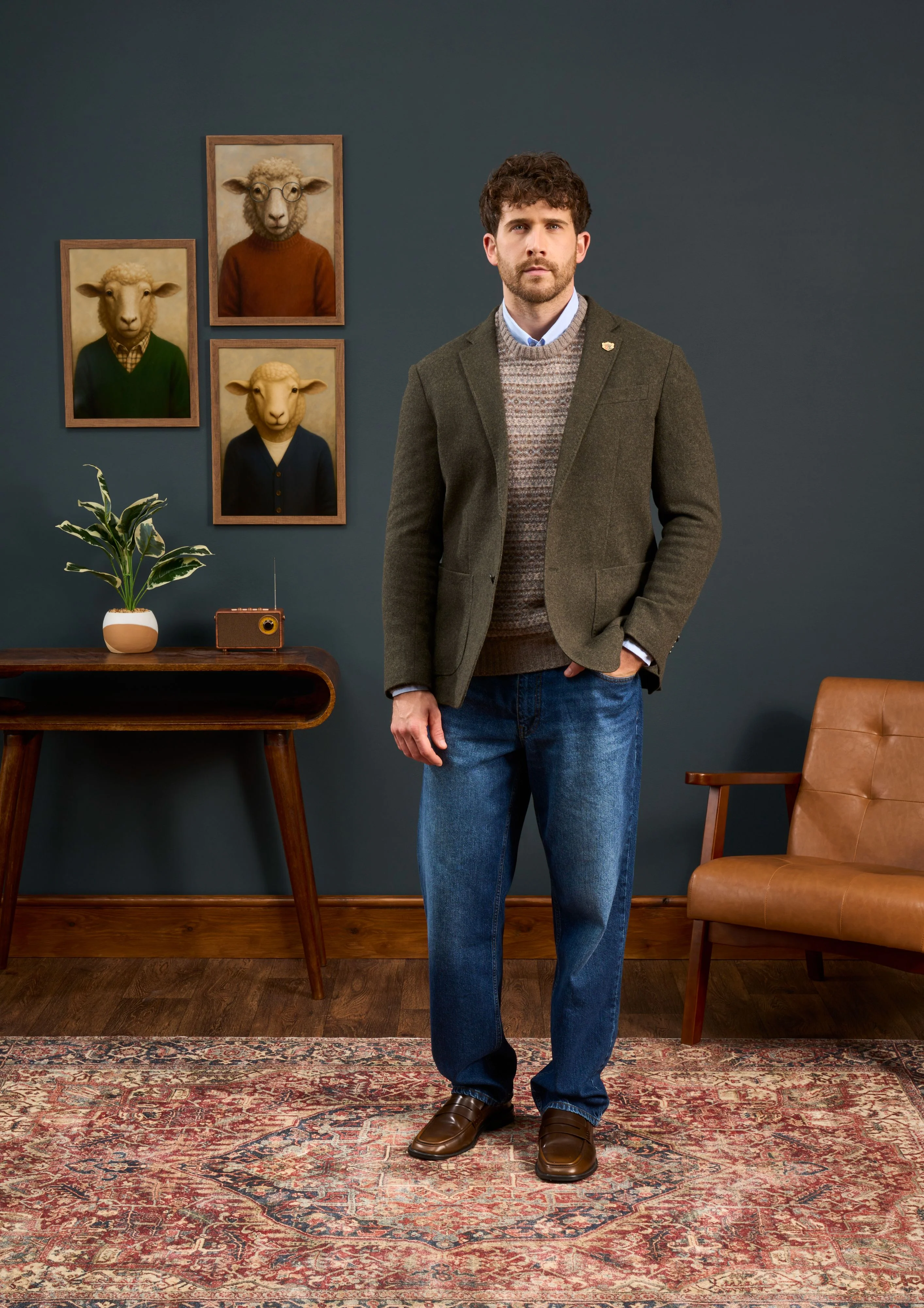 Richmond Men's Knitted Blazer In Olive - Image 4