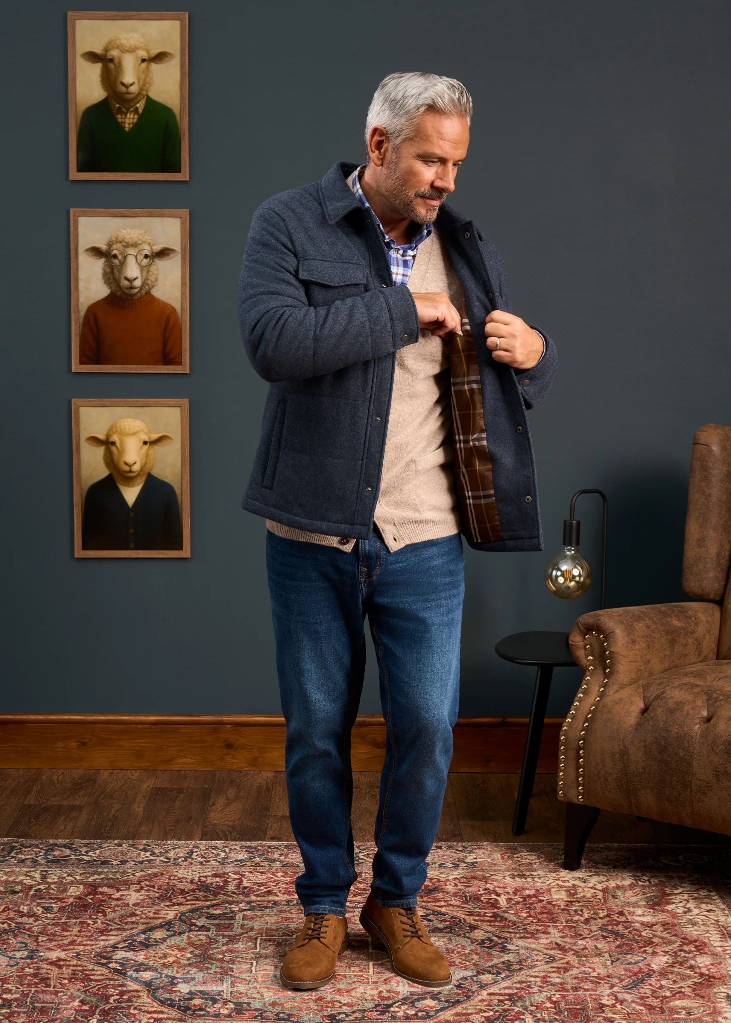 Richmond Men's Knitted Quilted Shacket In Navy - Image 2