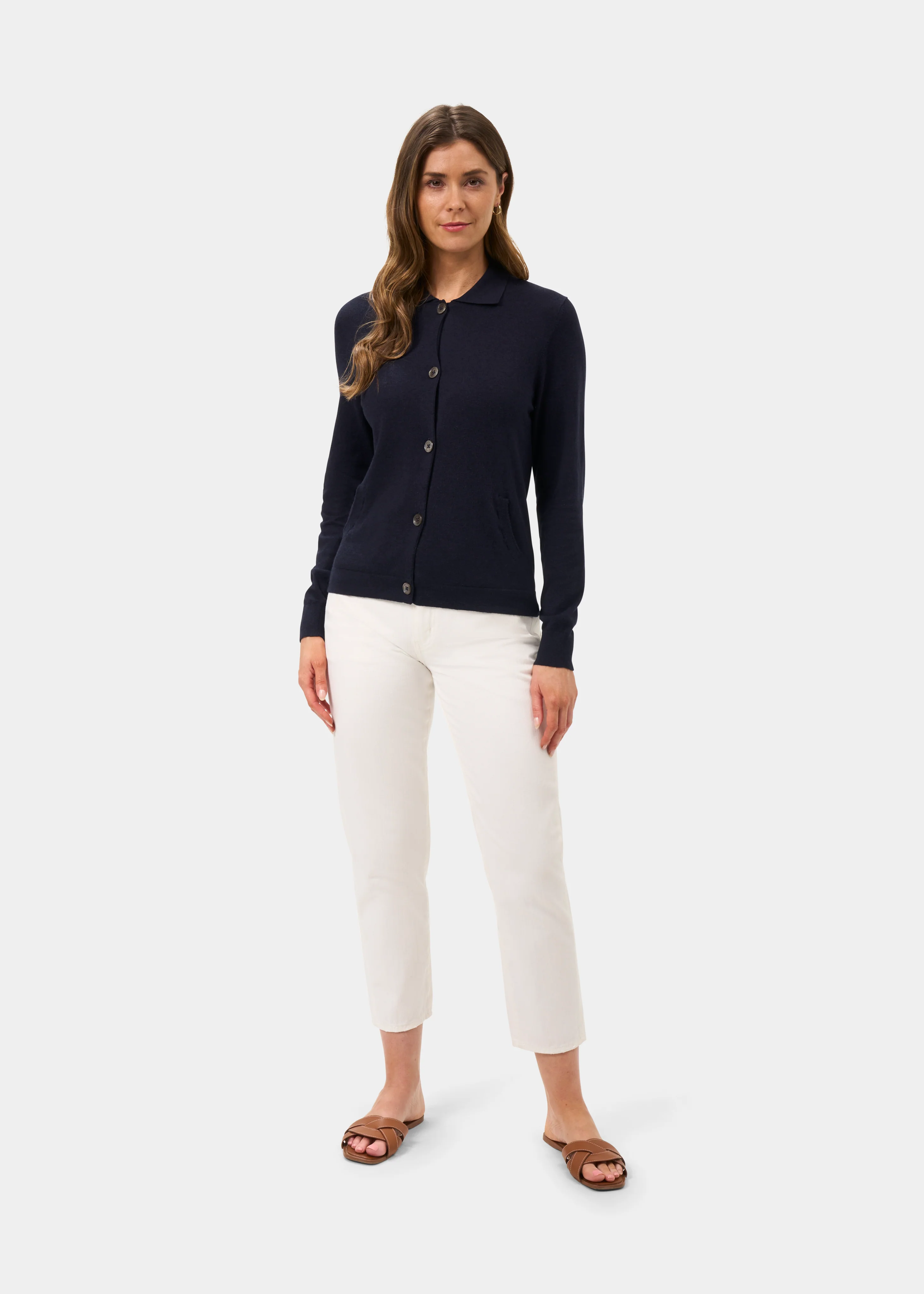 Rosa Ladies Cotton Cashmere Cardigan In Dark Navy - Image 2
