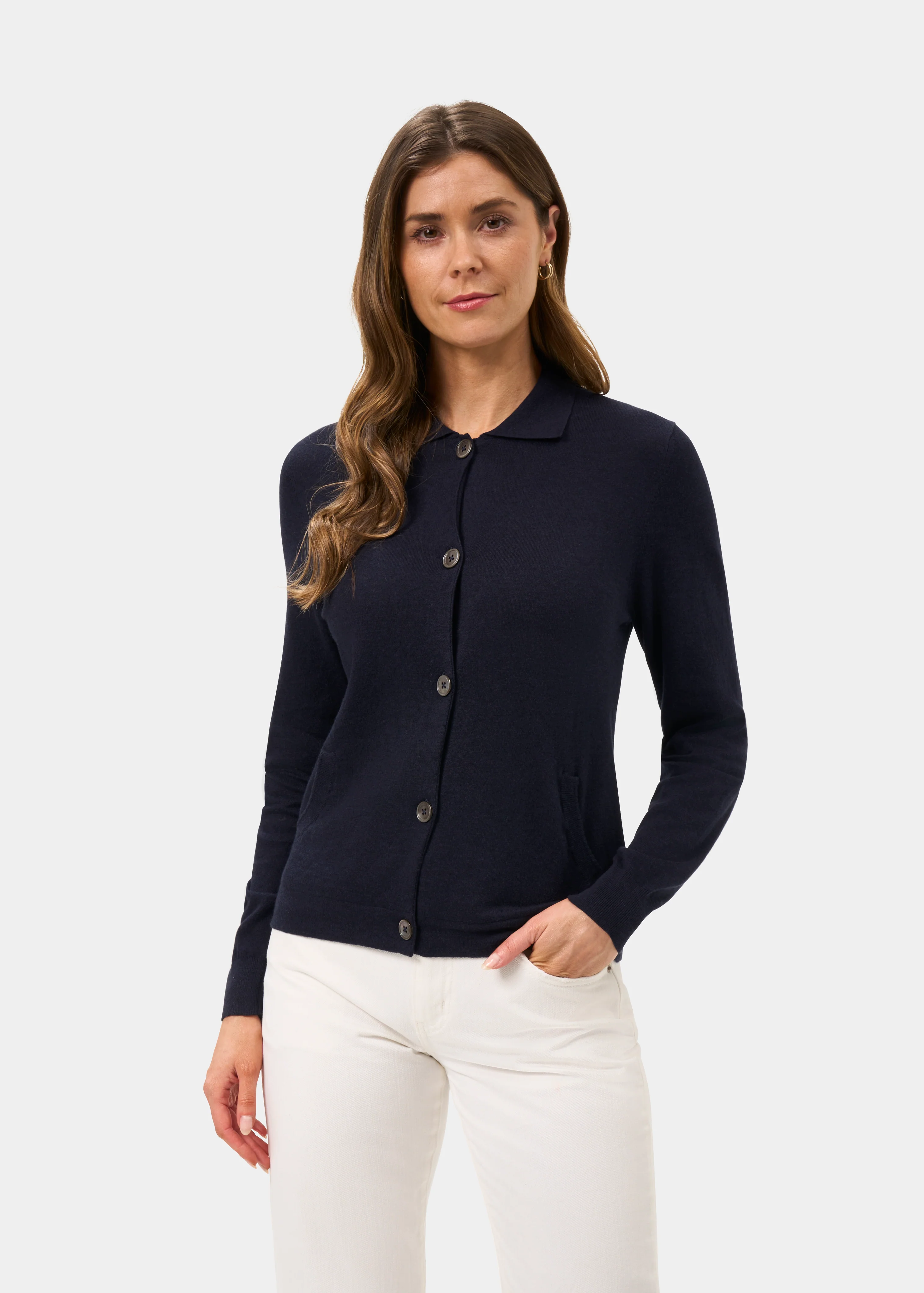 Rosa Ladies Cotton Cashmere Cardigan In Dark Navy - Image 5