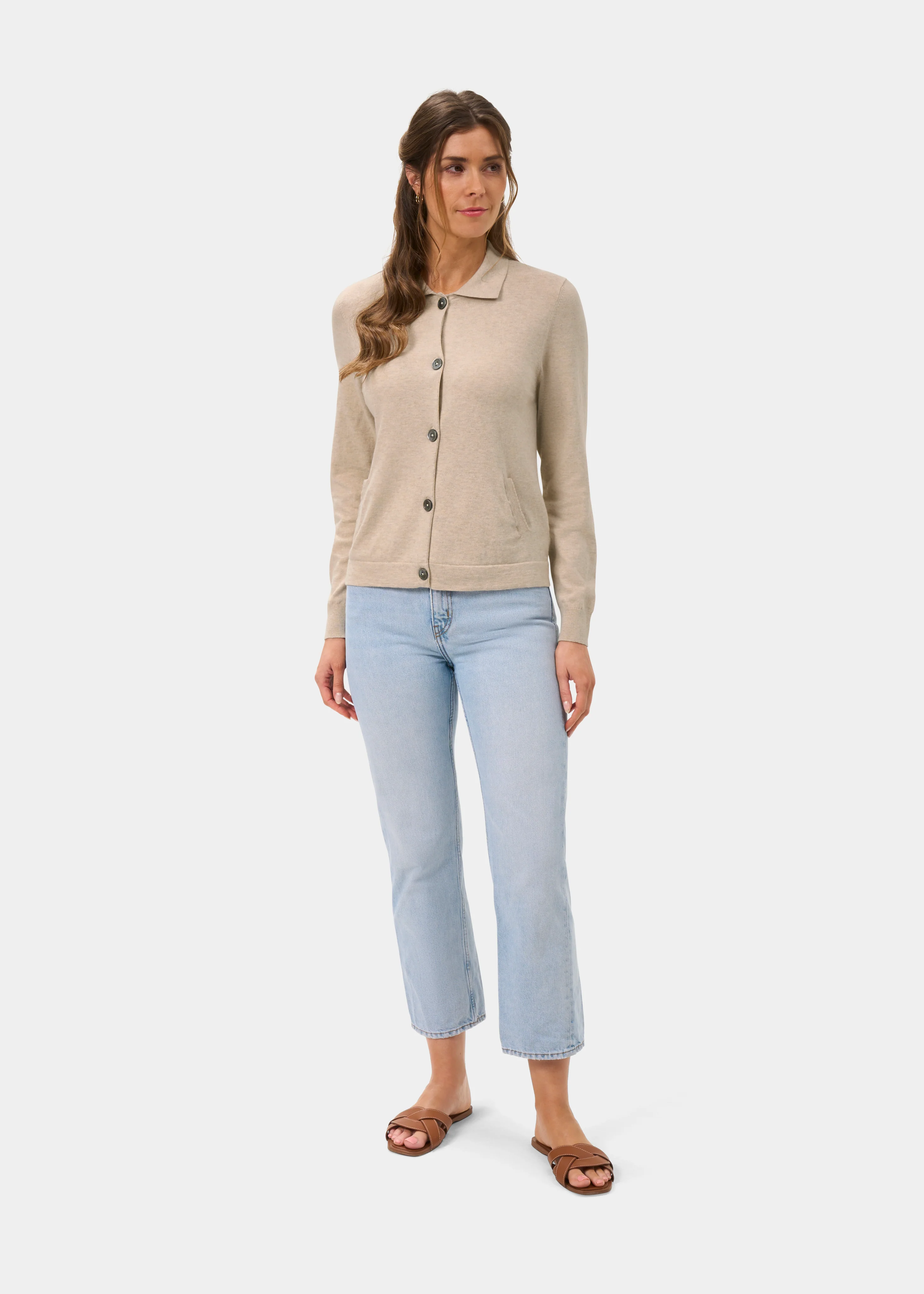 Rosa Ladies Cotton Cashmere Cardigan In Sand - Image 2