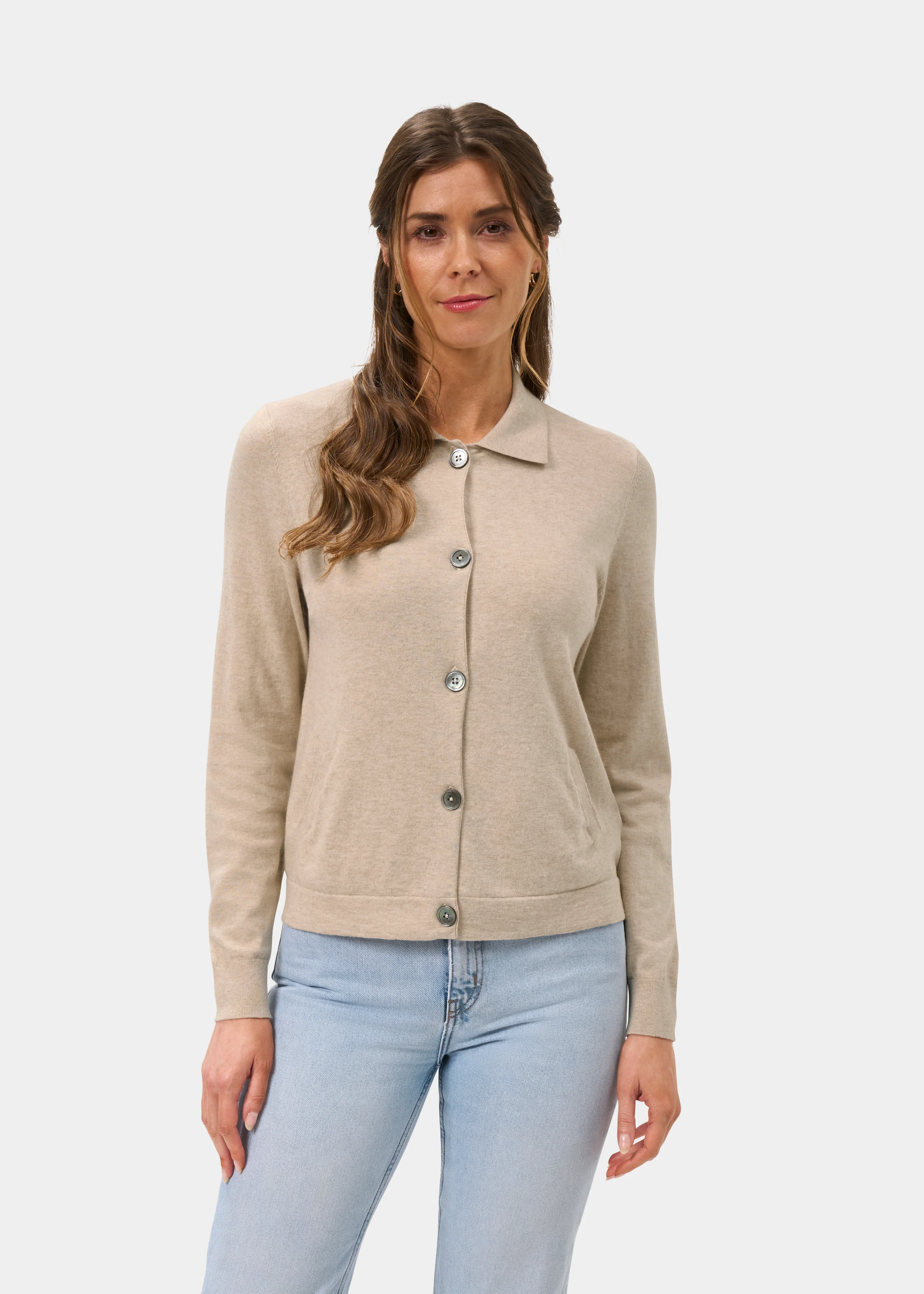 Rosa Ladies Cotton Cashmere Cardigan In Sand - Image 5
