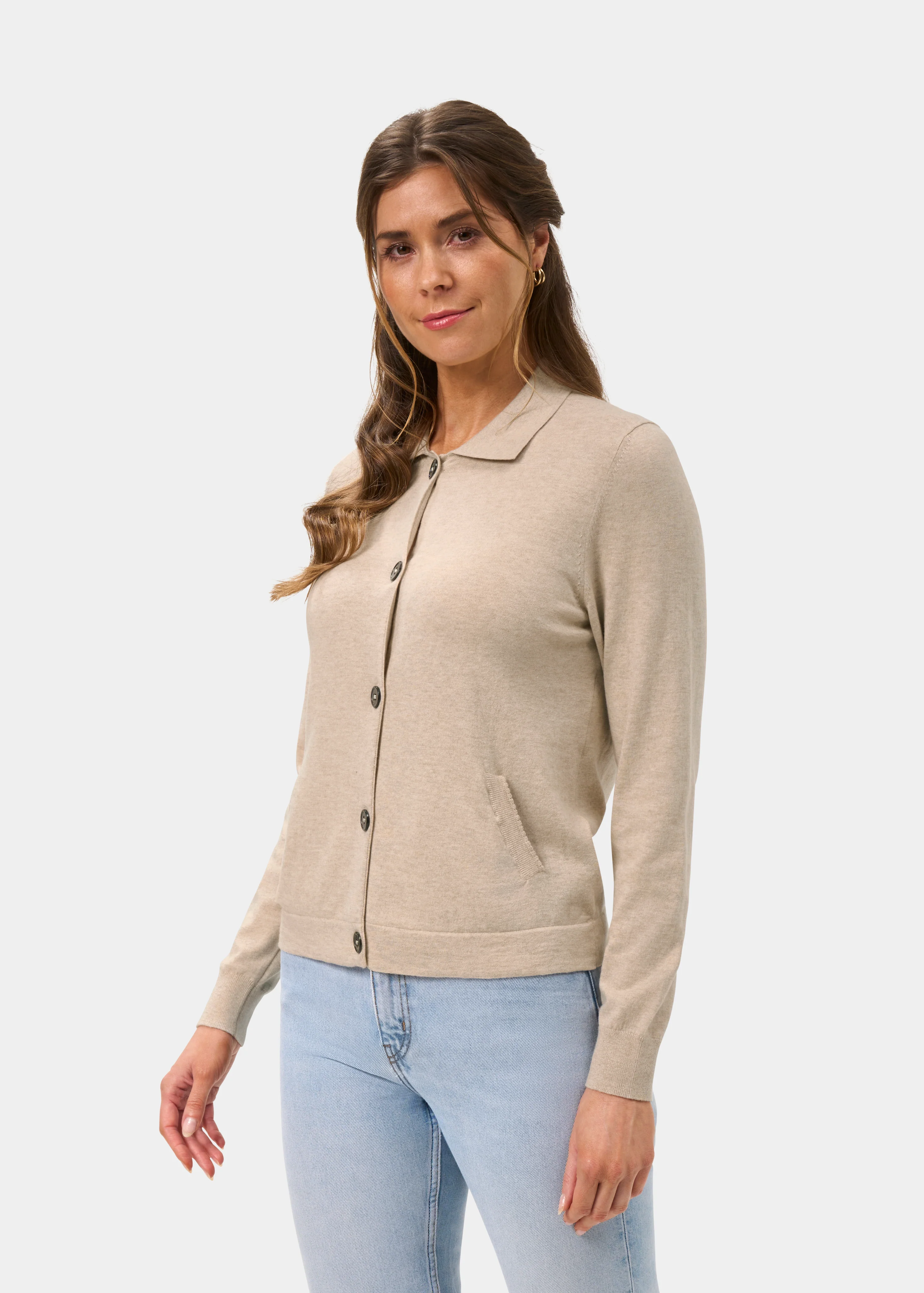 Rosa Ladies Cotton Cashmere Cardigan In Sand - Image 6
