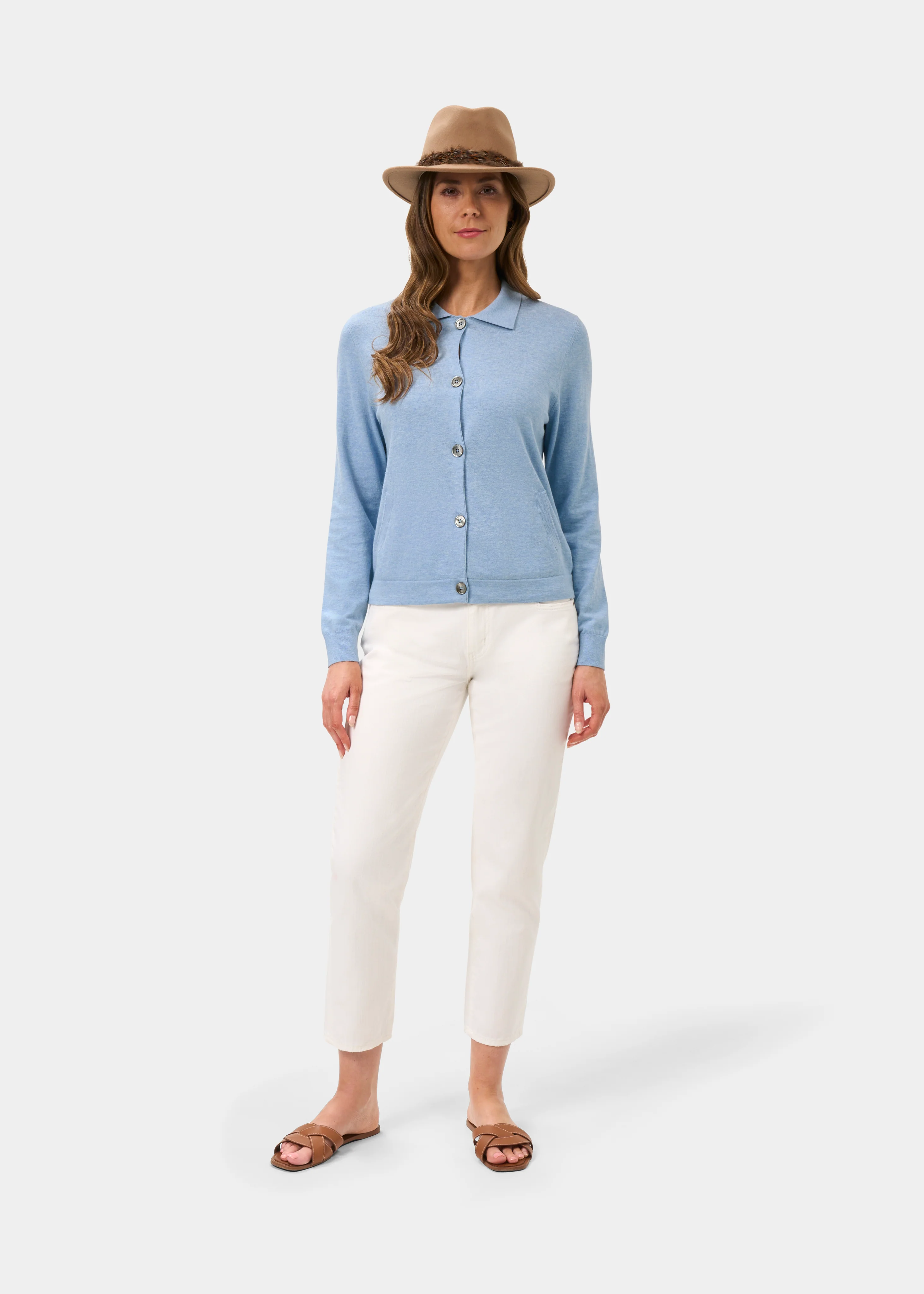 Rosa Ladies Cotton Cashmere Cardigan In Steel Blue - Image 2