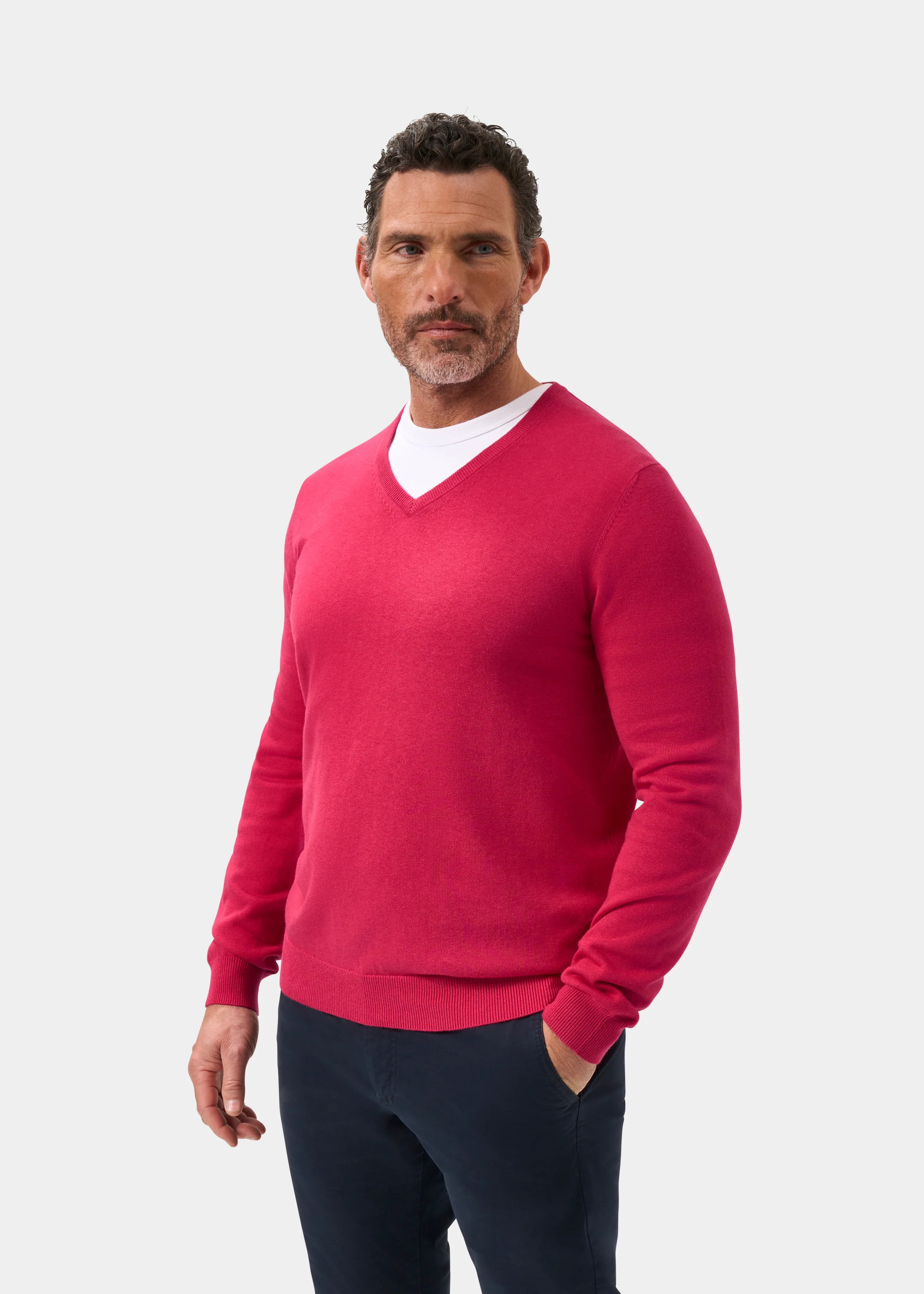 Rothwell Cotton Cashmere Jumper In Raspberry - Image 6