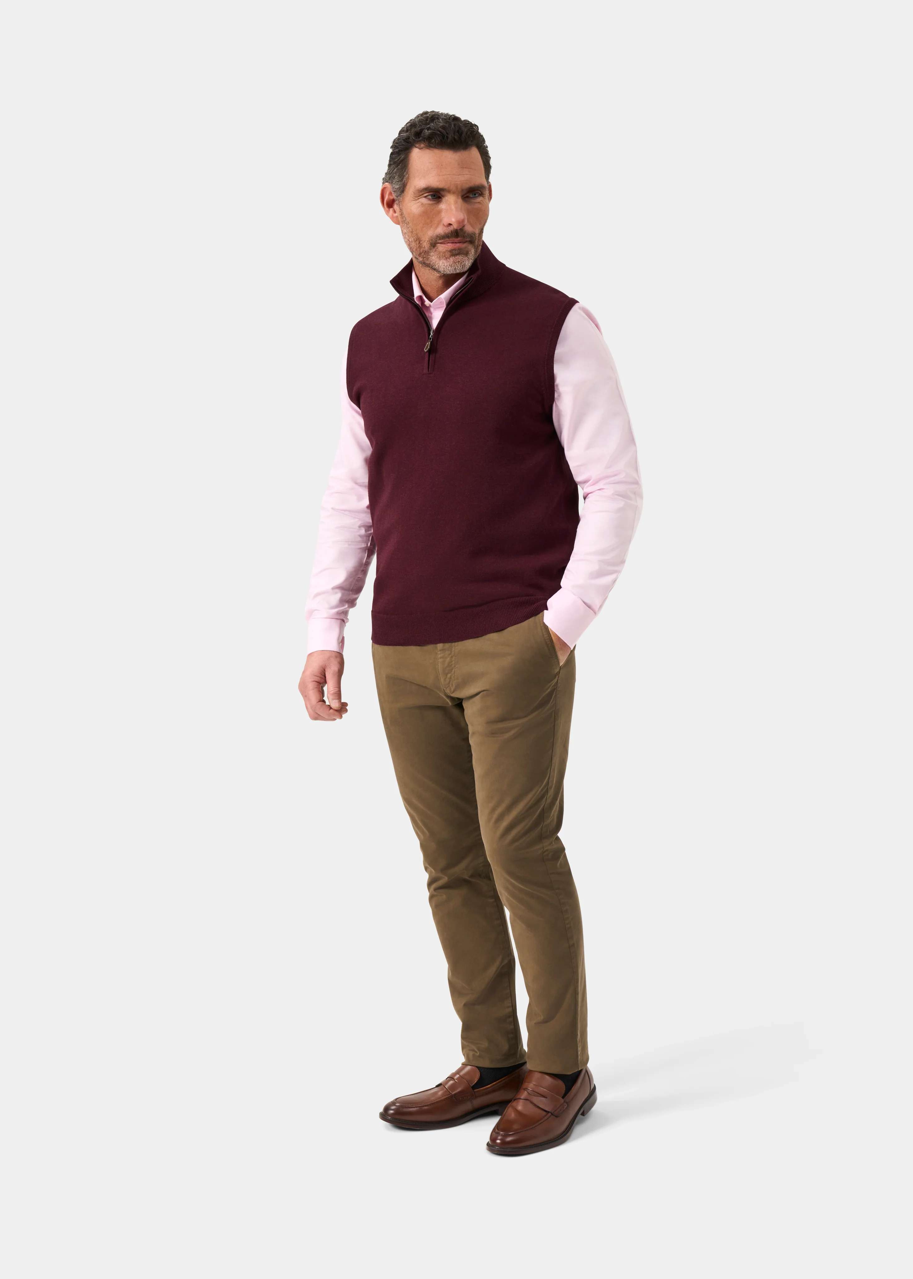 Rowley Men's Cotton Cashmere 1/4 Zip Gilet In Blackcurrant - Image 3