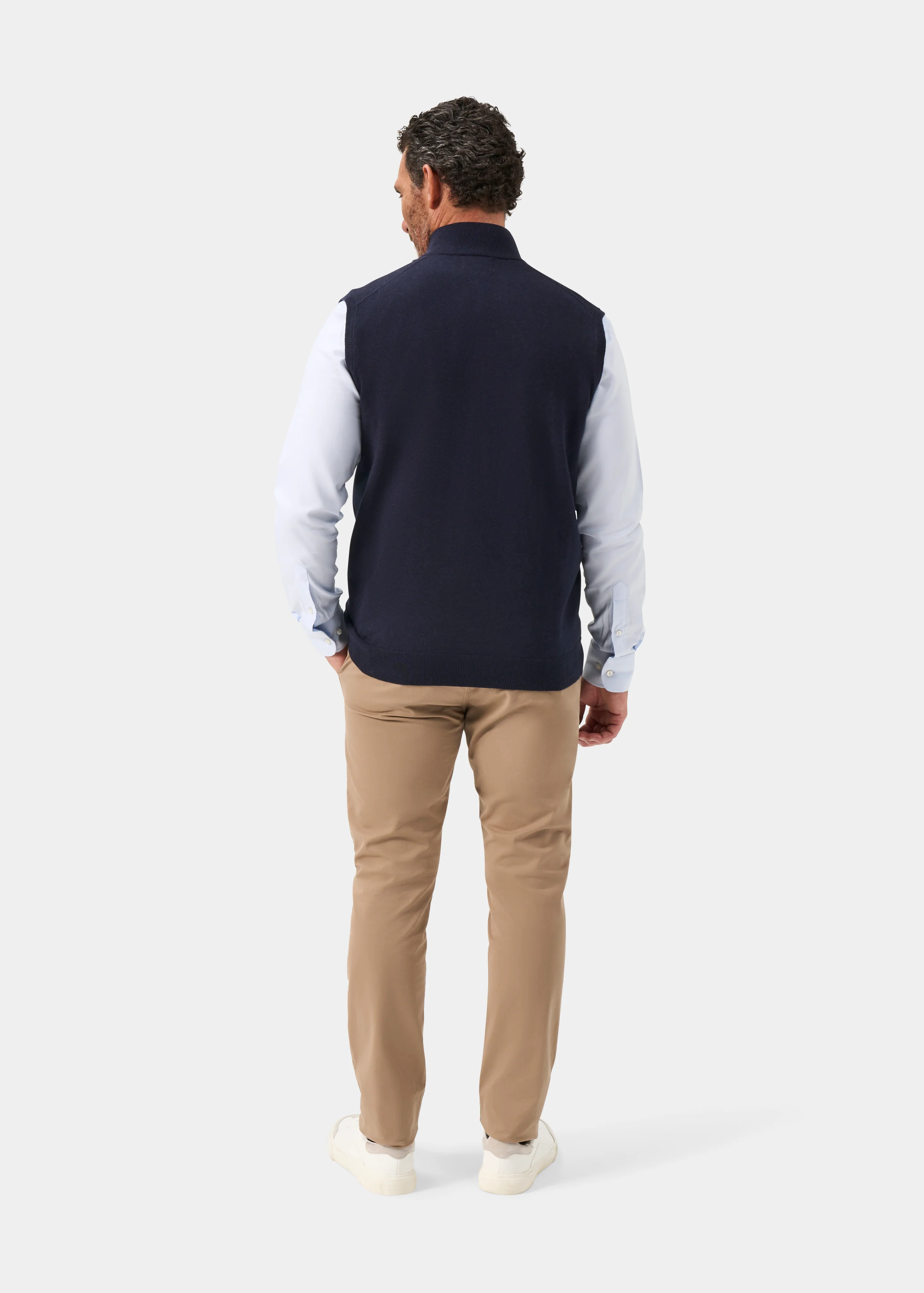 Rowley Men's Cotton Cashmere 1/4 Zip Gilet In Dark Navy - Image 6