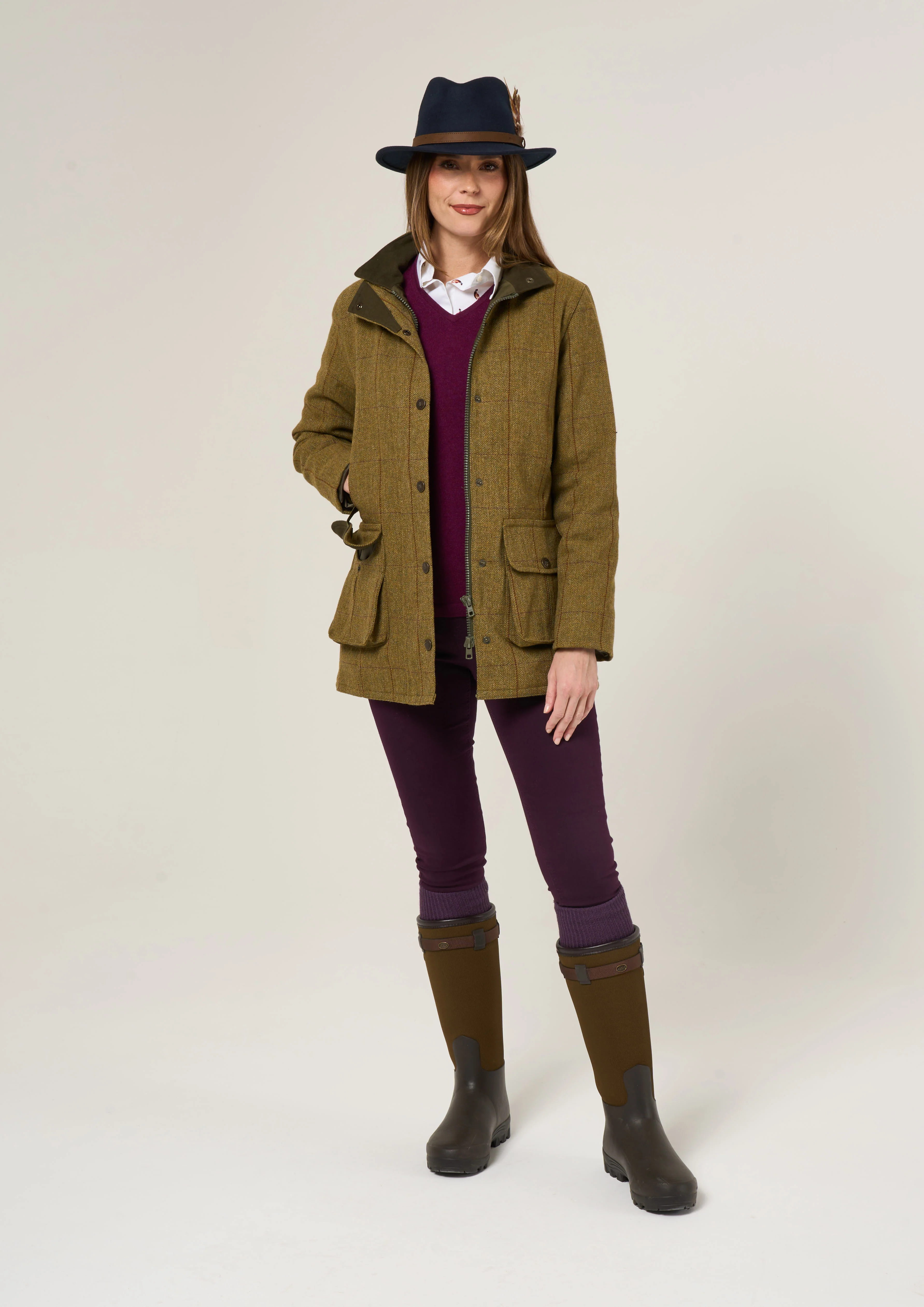Rutland Ladies Tweed Waterproof Shooting Coat in Cypress  -  Shooting Fit - Image 4