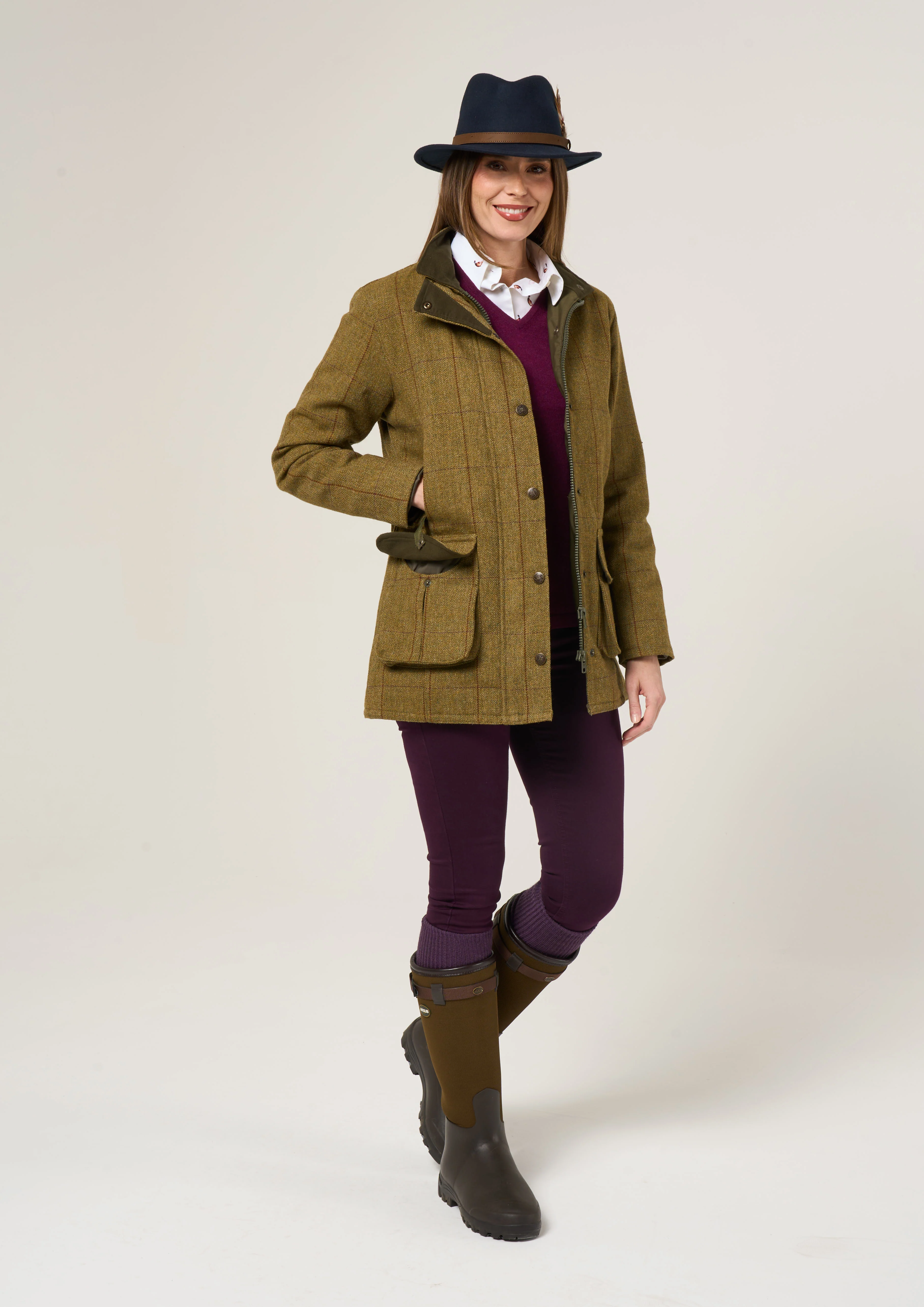 Rutland Ladies Tweed Waterproof Shooting Coat in Cypress  -  Shooting Fit - Image 6