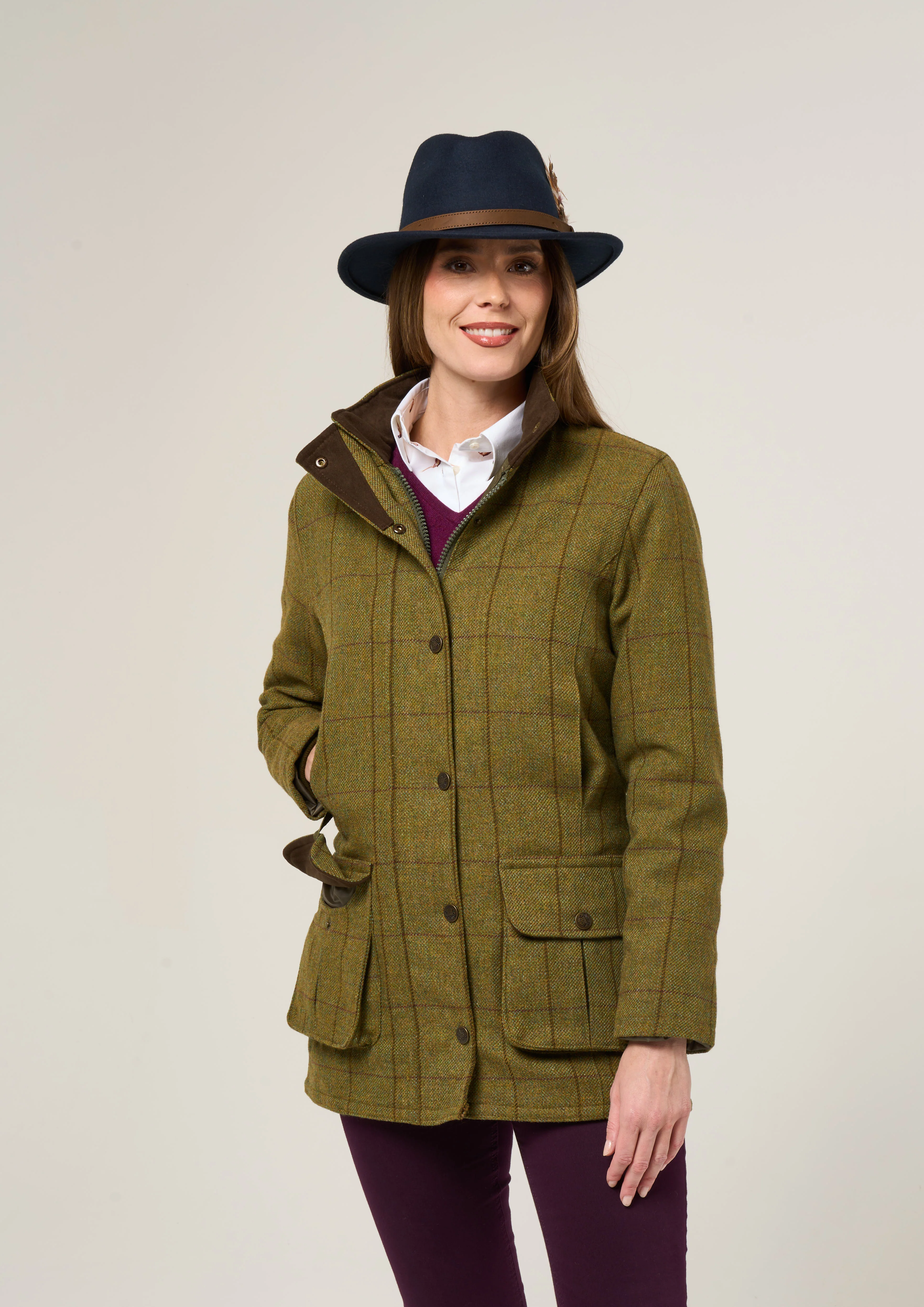 Rutland Ladies Tweed Waterproof Shooting Coat in Lichen  -  Shooting Fit - Image 4