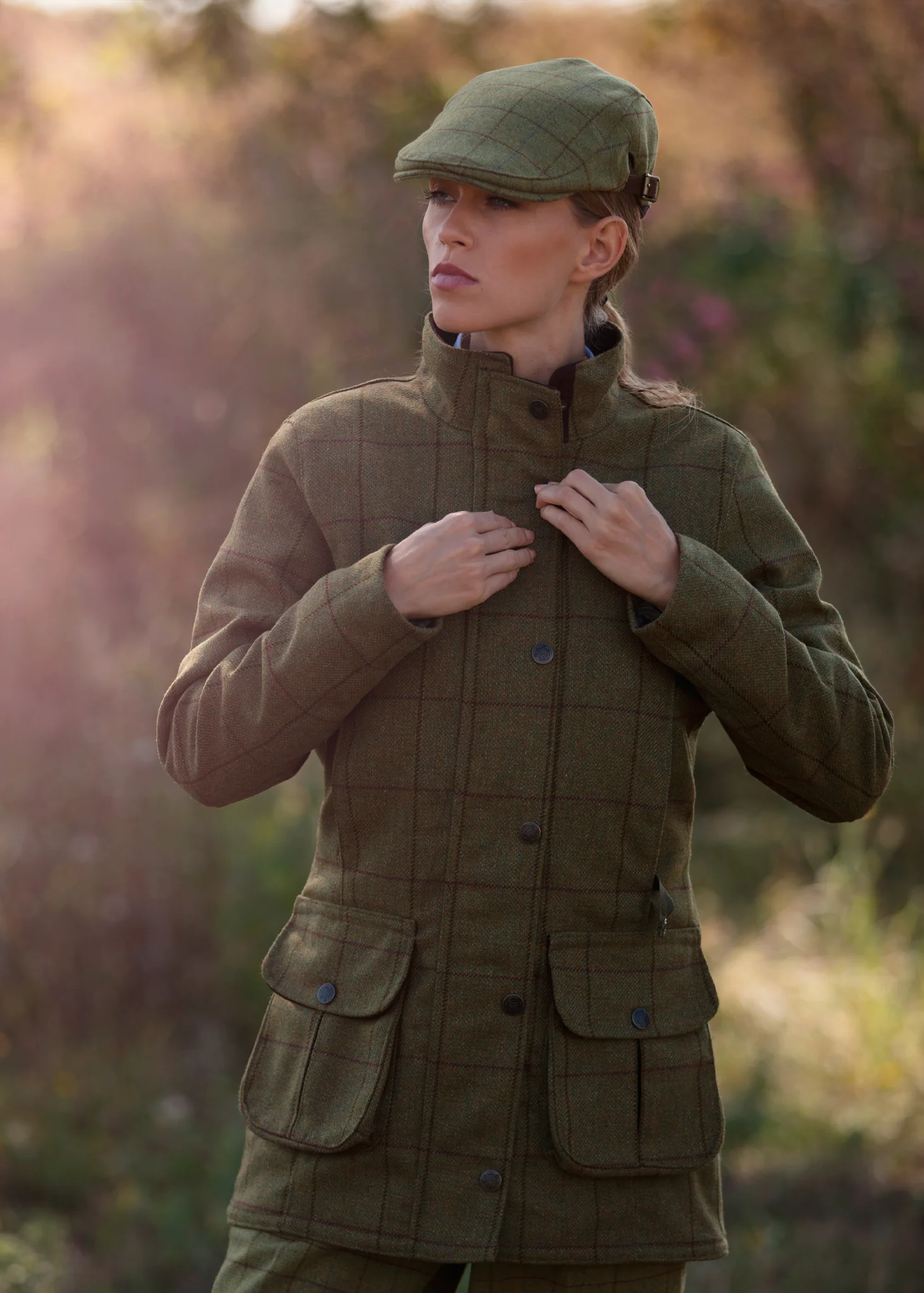 Rutland Ladies Tweed Waterproof Shooting Coat in Lichen  -  Shooting Fit - Image 8
