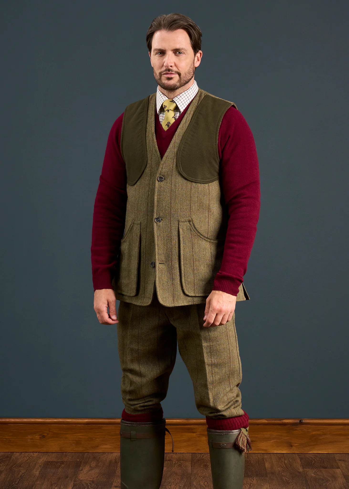 Rutland Men's Tweed Water Repellent Shooting Waistcoat in Oakley  -  Shooting Fit - Image 2