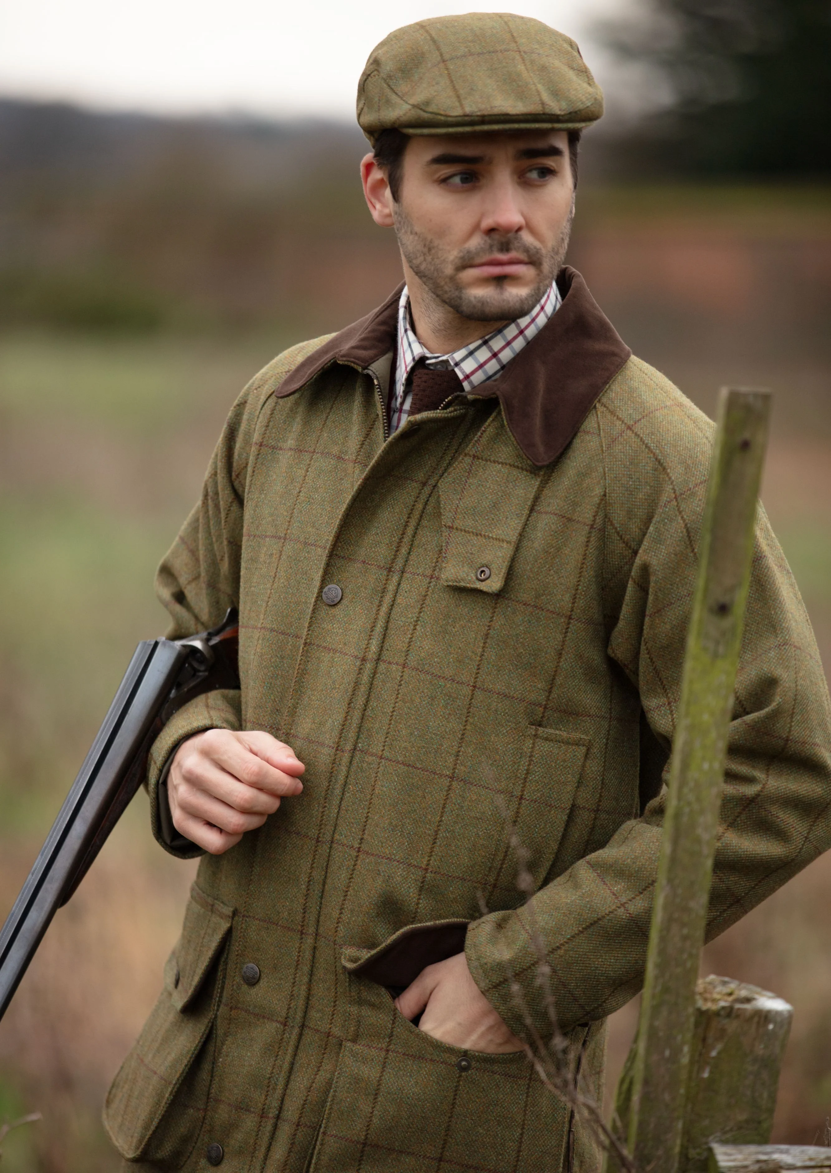 Rutland Men's Tweed Waterproof Shooting Coat in Lichen  -  Regular Fit - Image 3