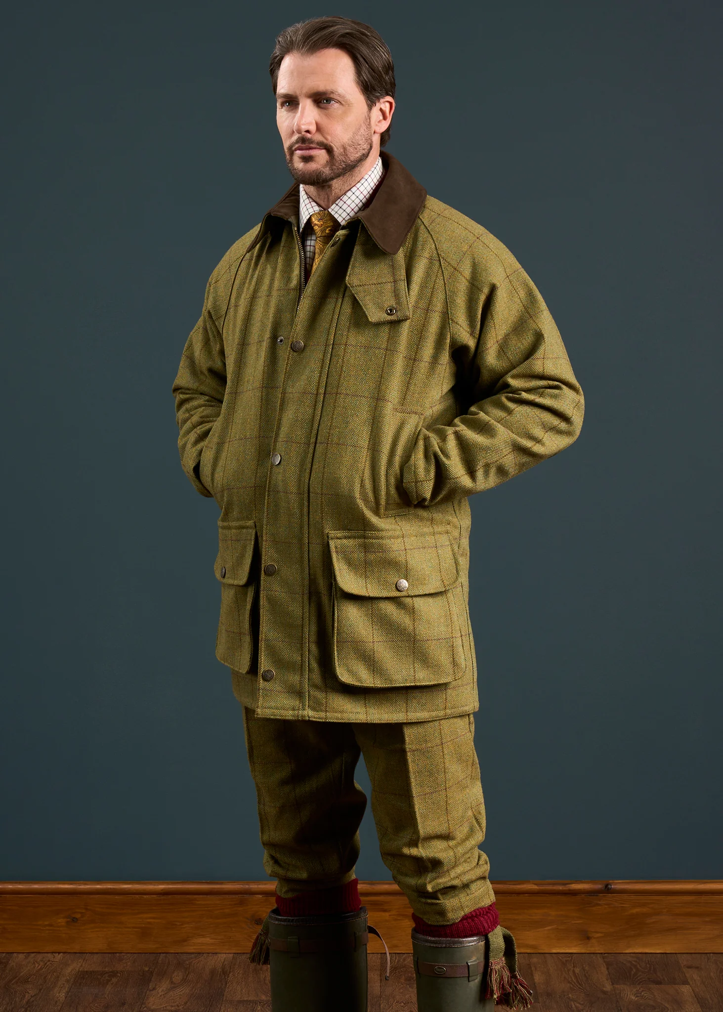 Rutland Men's Tweed Waterproof Shooting Coat in Lichen  -  Regular Fit - Image 6