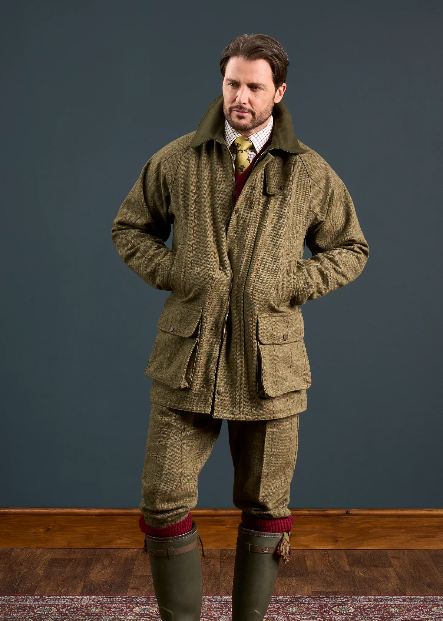 Rutland Men's Tweed Waterproof Shooting Coat in Oakley  -  Regular Fit - Image 3