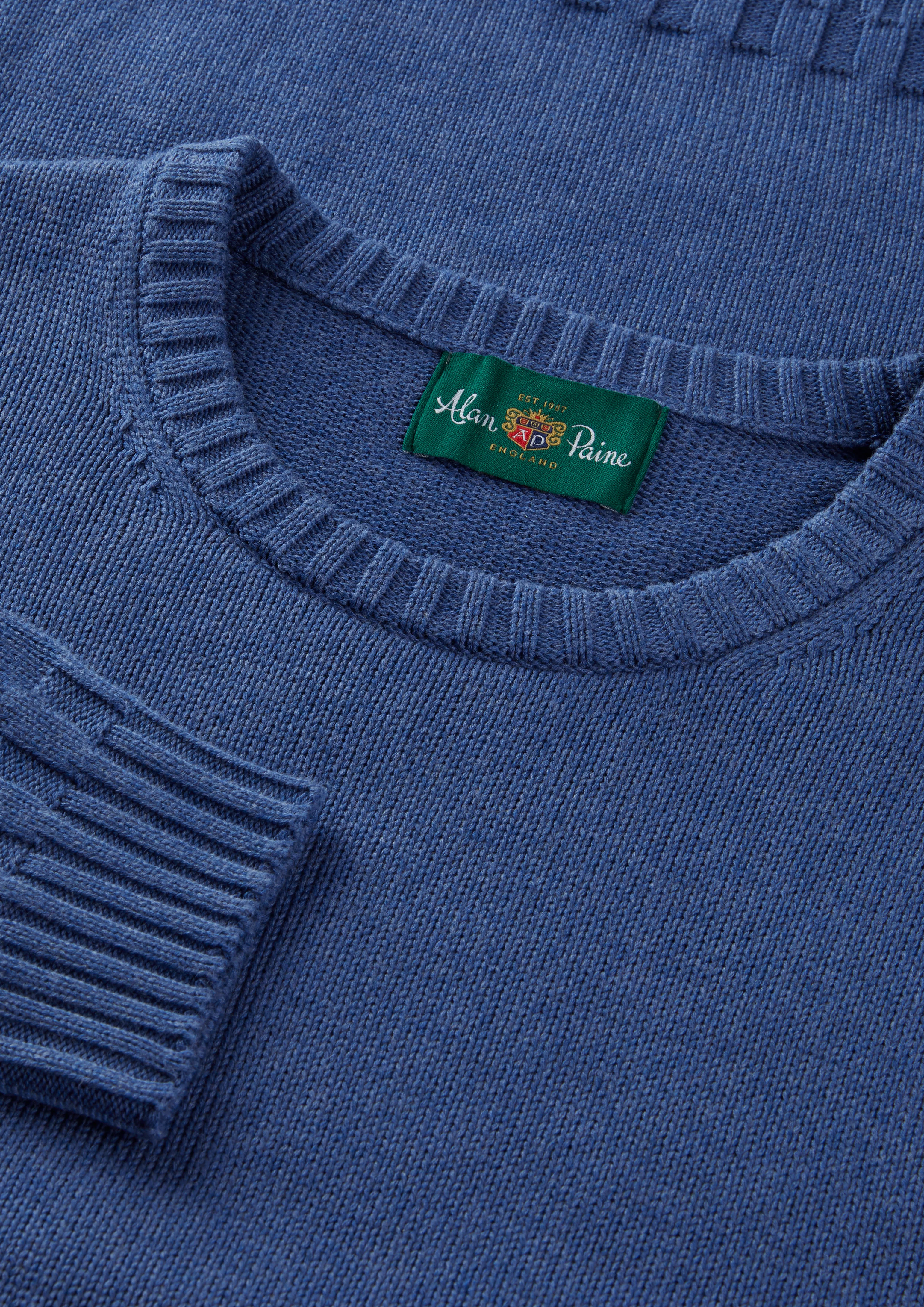 Salterton Men's Cotton Crew Neck Jumper In Indigo Mix - Image 3