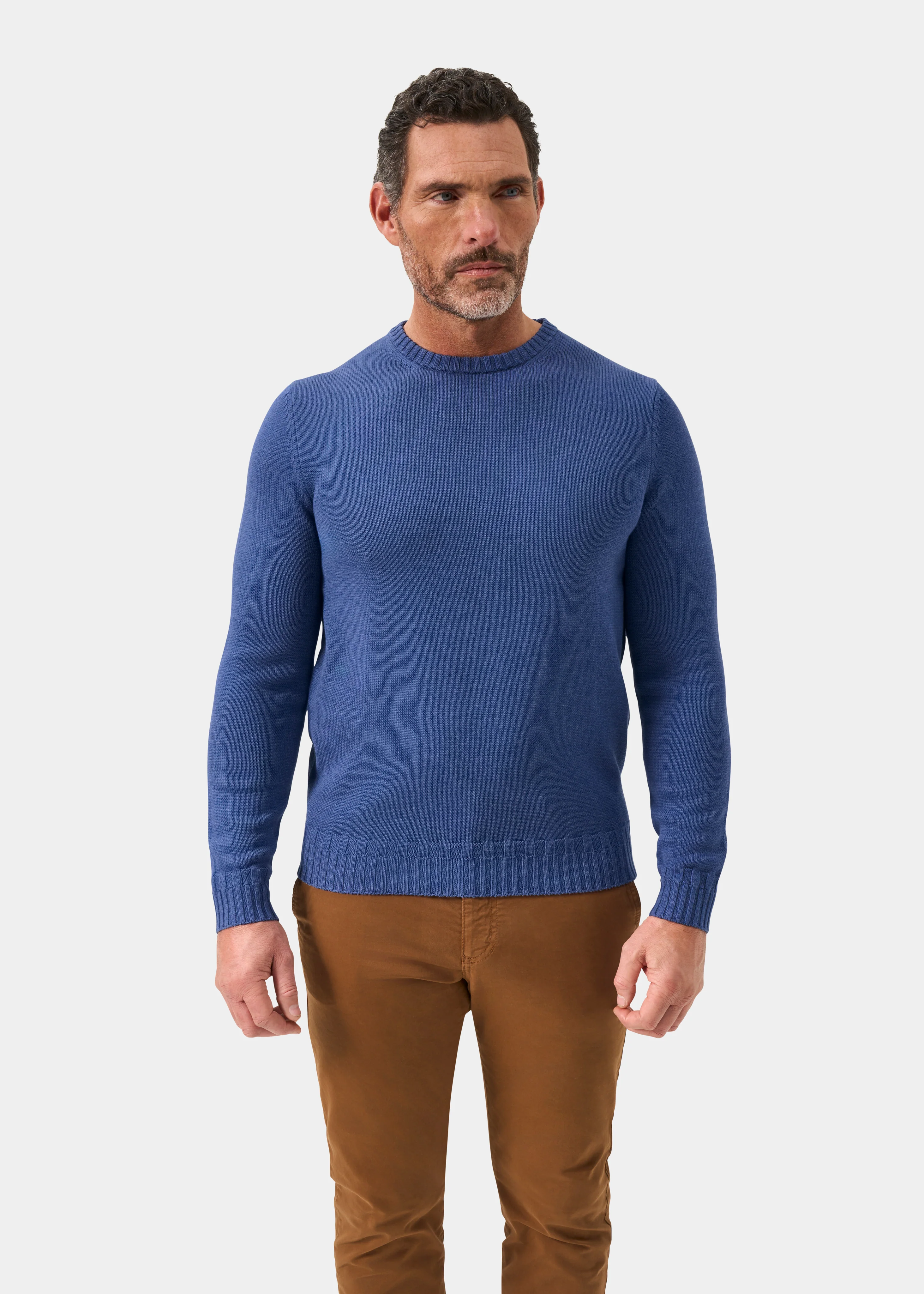 Salterton Men's Cotton Crew Neck Jumper In Indigo Mix - Image 5