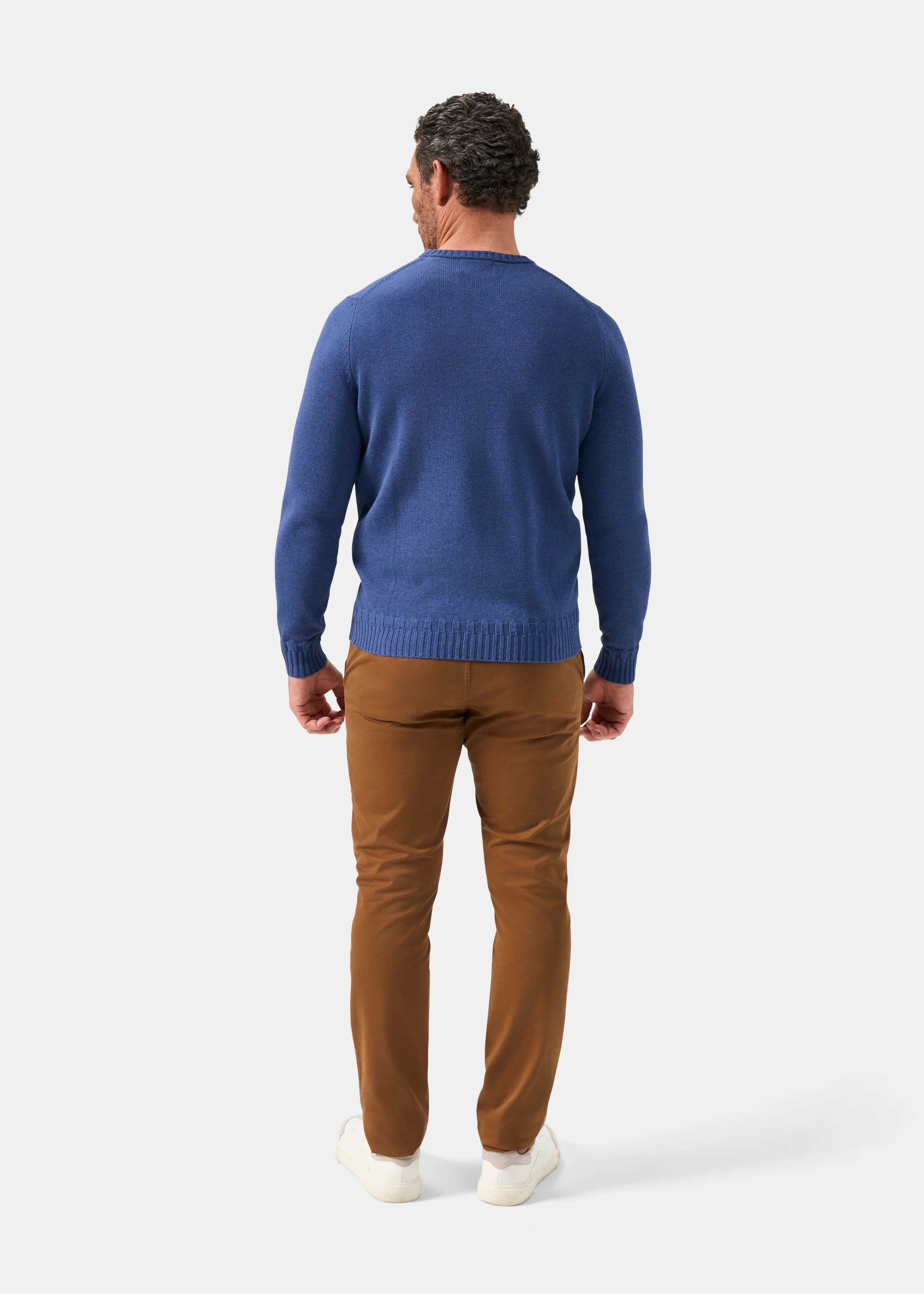 Salterton Men's Cotton Crew Neck Jumper In Indigo Mix - Image 7
