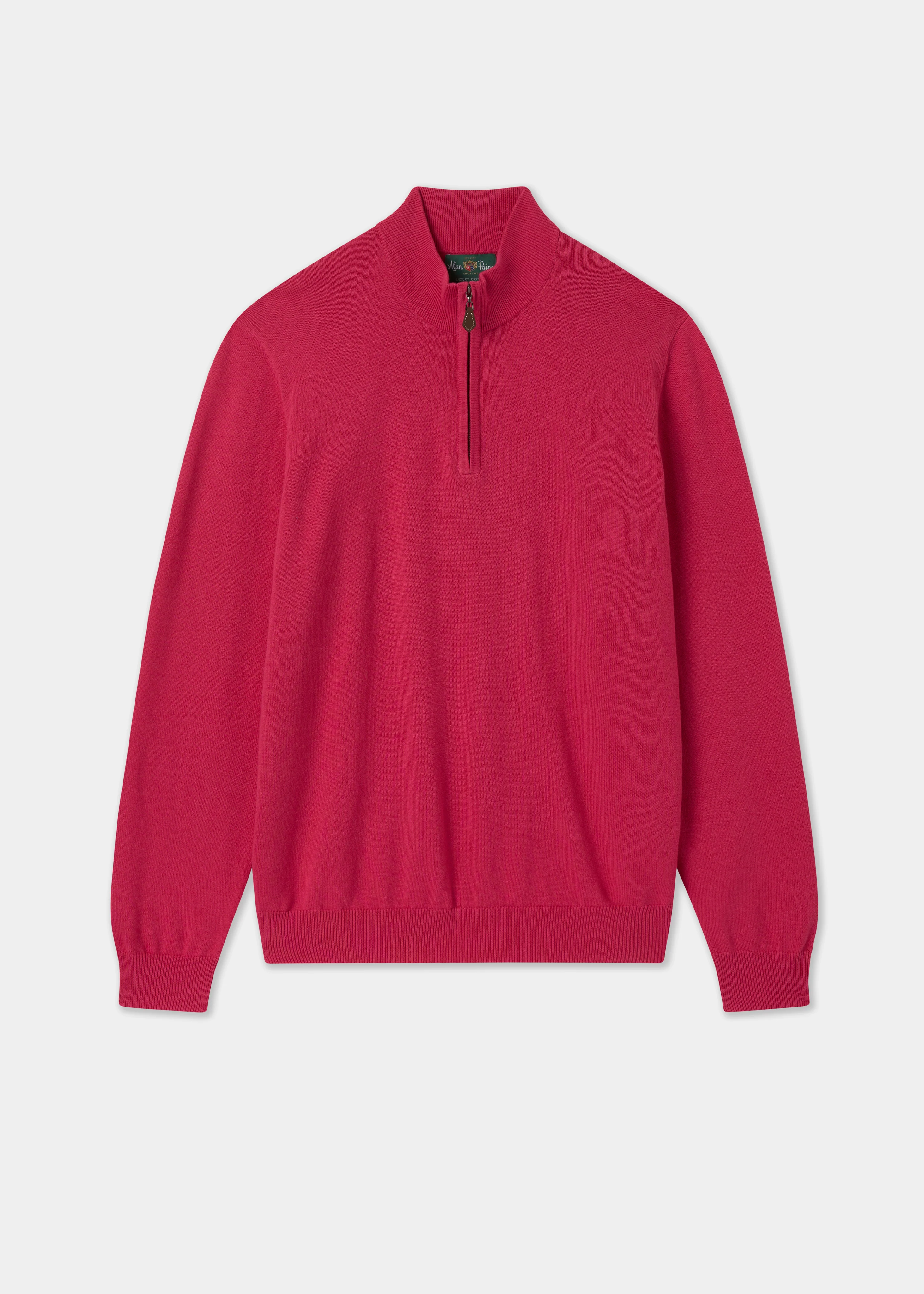 Selhurst Cotton Cashmere 1/4 Zip Jumper In Raspberry