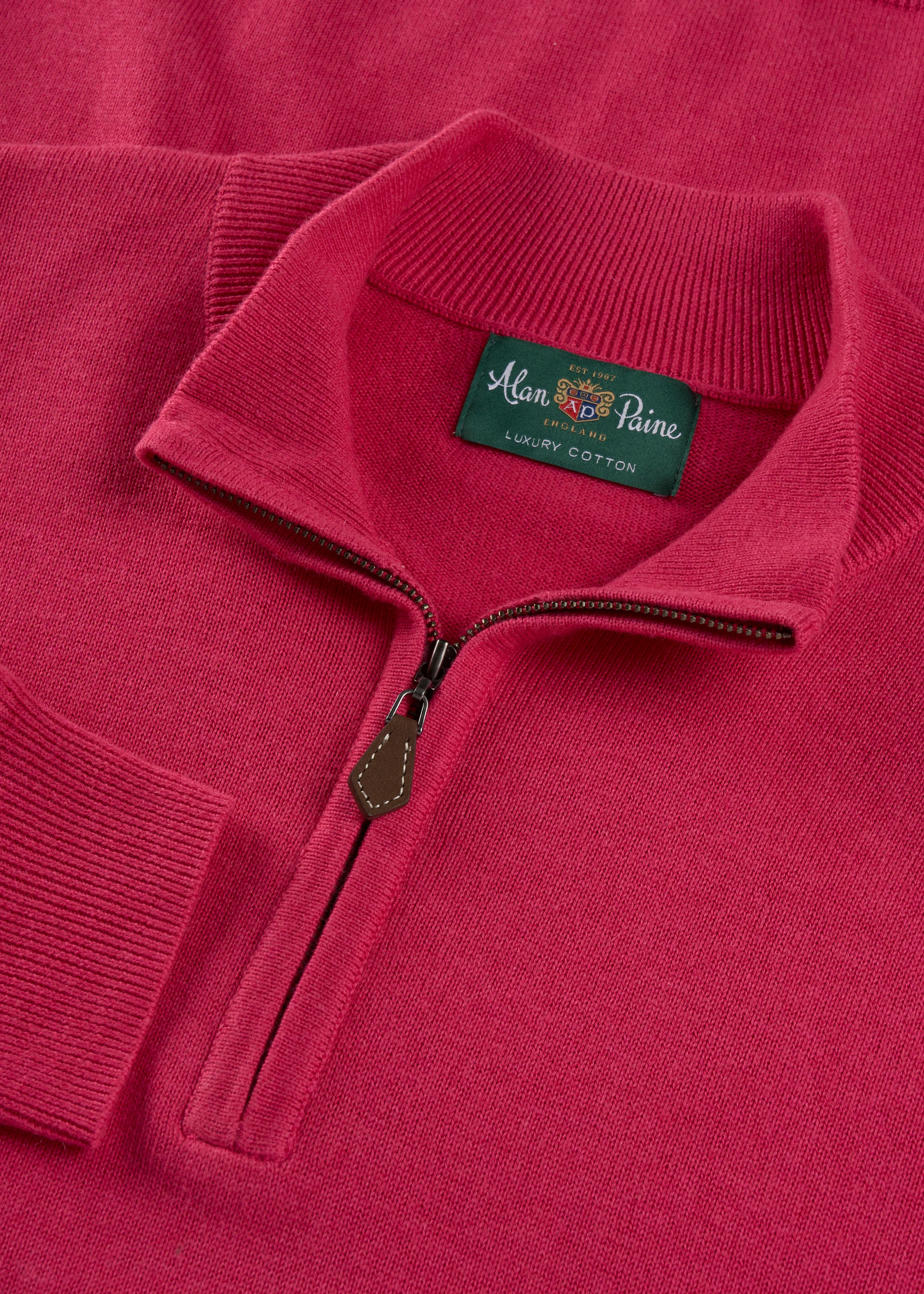 Selhurst Cotton Cashmere 1/4 Zip Jumper In Raspberry - Image 2