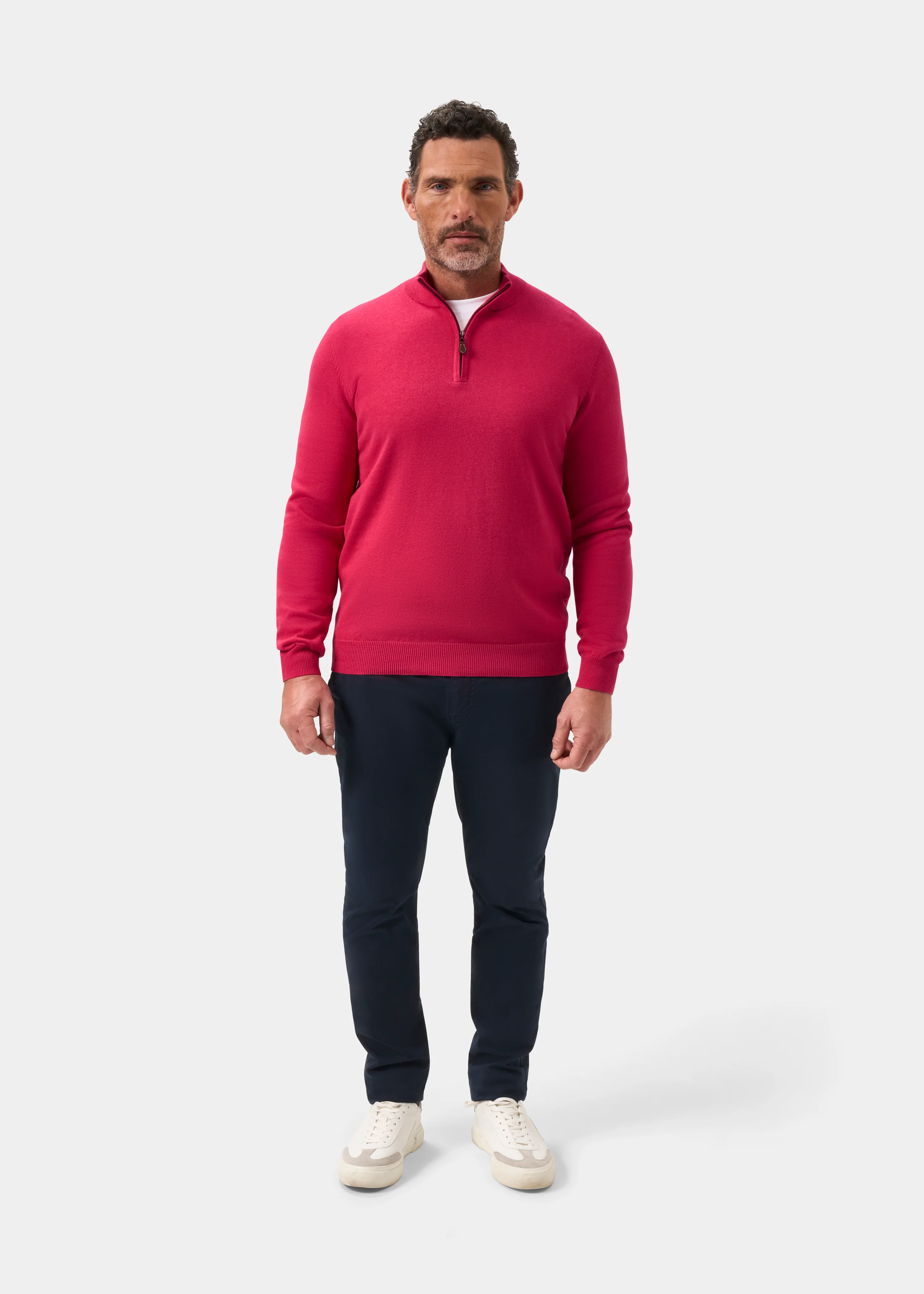 Selhurst Cotton Cashmere 1/4 Zip Jumper In Raspberry - Image 4