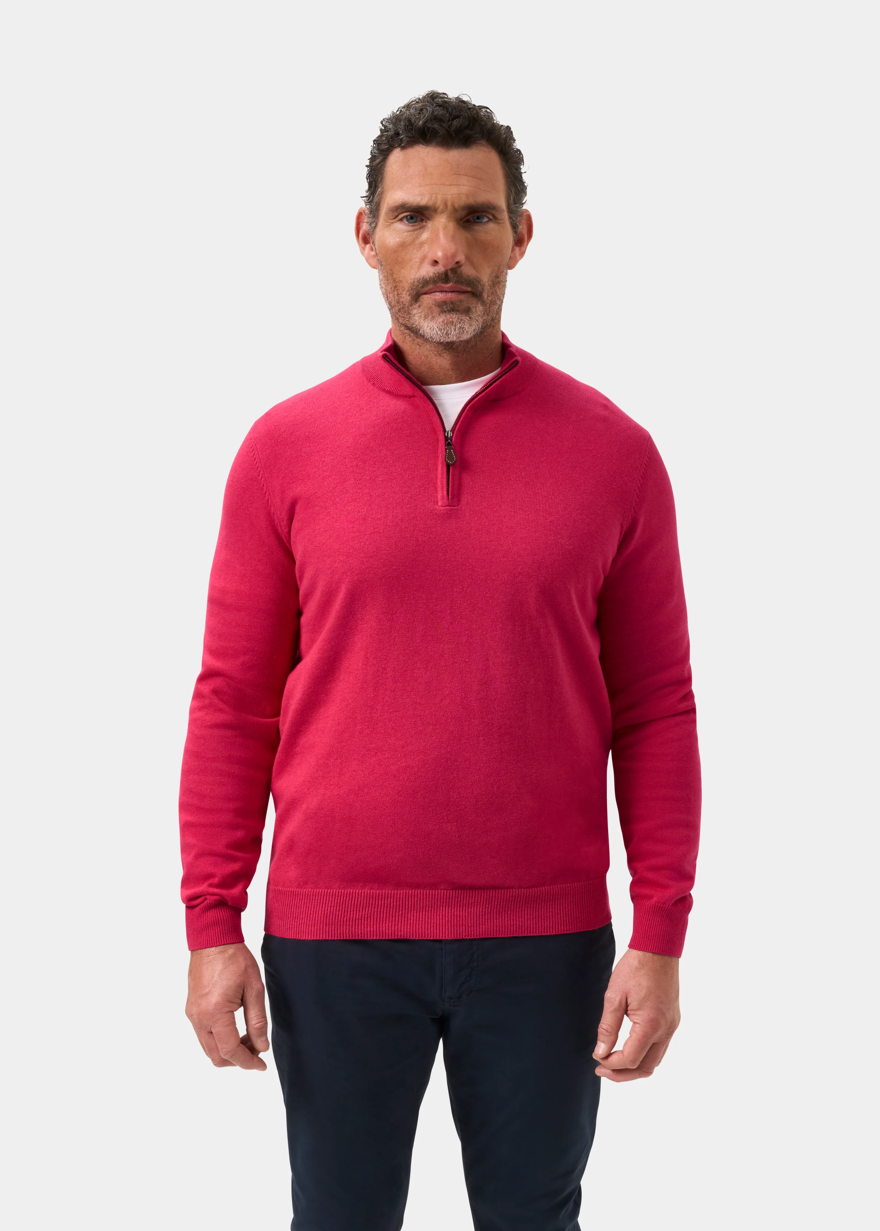 Selhurst Cotton Cashmere 1/4 Zip Jumper In Raspberry - Image 5