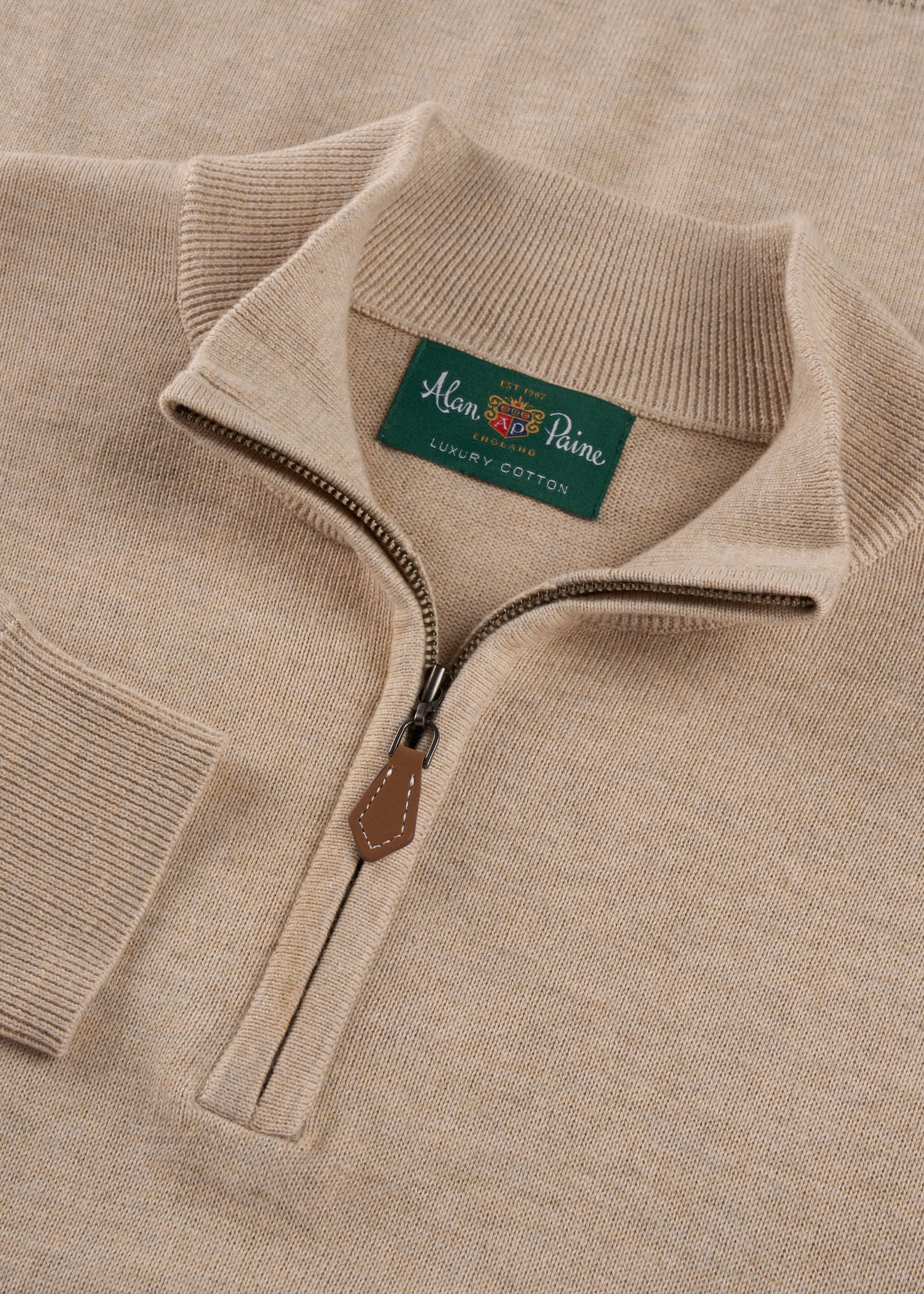 Selhurst Cotton Cashmere 1/4 Zip Jumper In Sand - Image 2